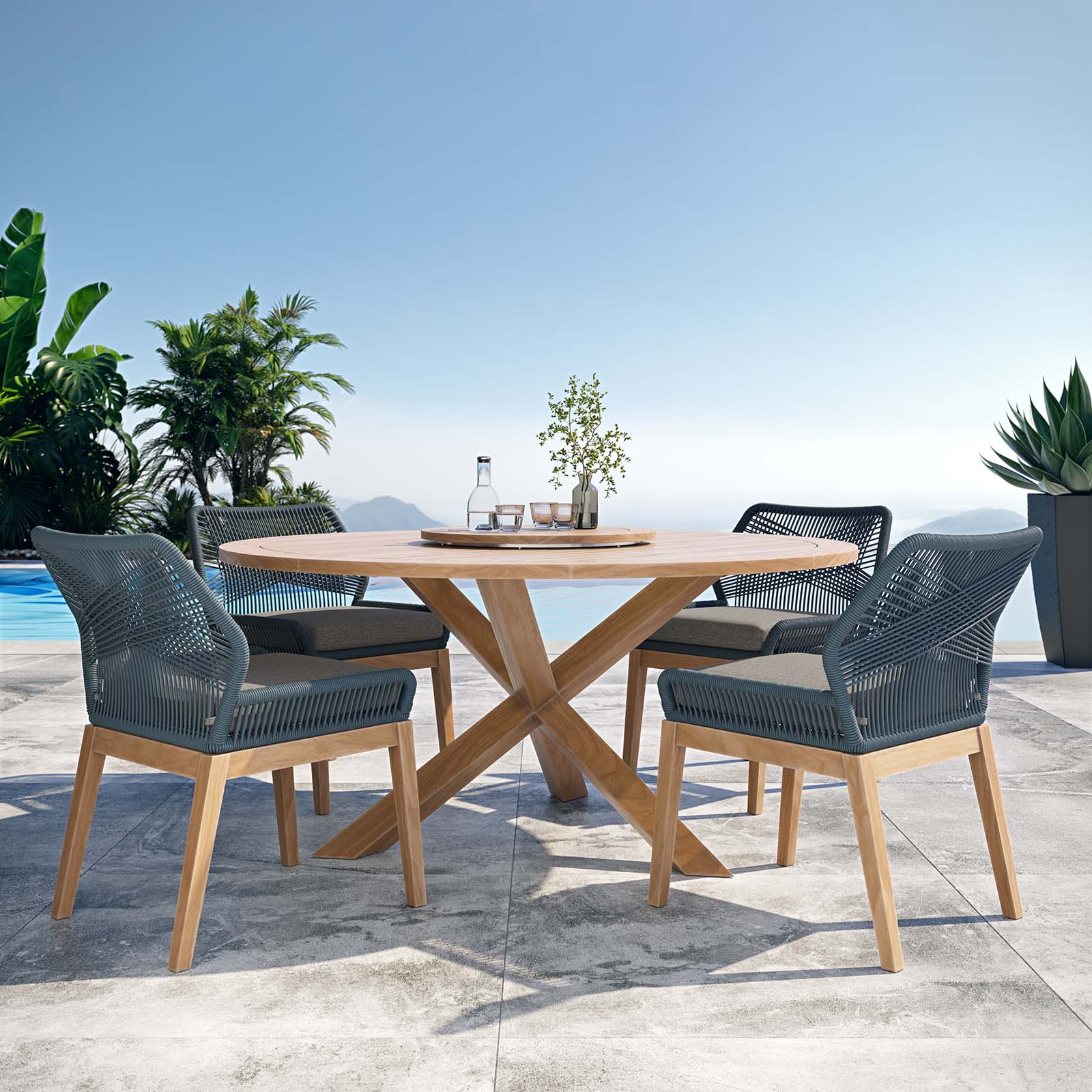 Wellspring 5-Piece Outdoor Patio Teak Wood Dining Set - East Shore Modern Home Furnishings