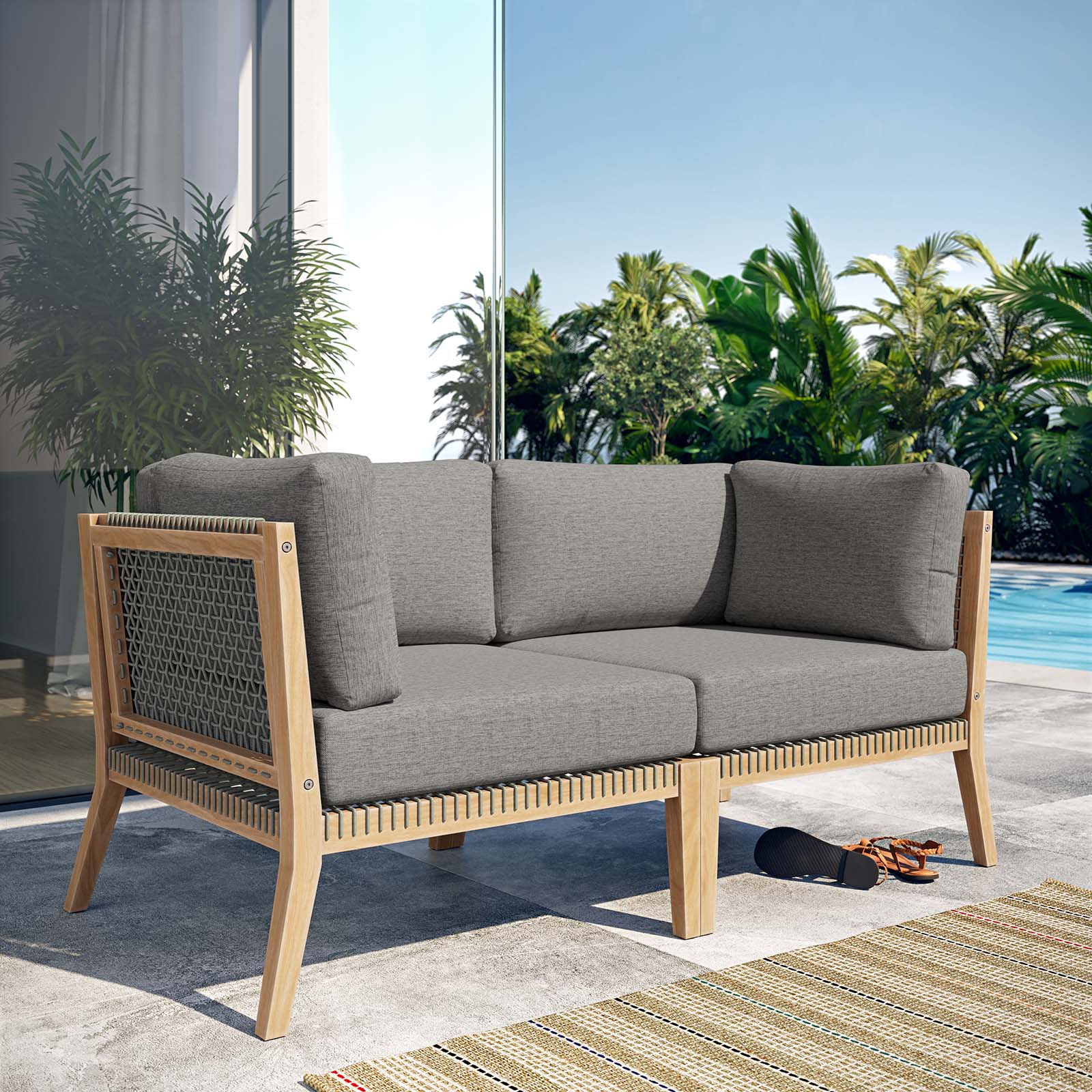 Clearwater Outdoor Patio Teak Wood Loveseat - East Shore Modern Home Furnishings