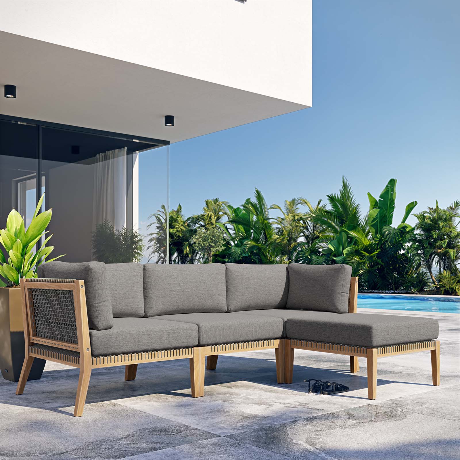 Clearwater Outdoor Patio Teak Wood 4-Piece Sectional Sofa - East Shore Modern Home Furnishings