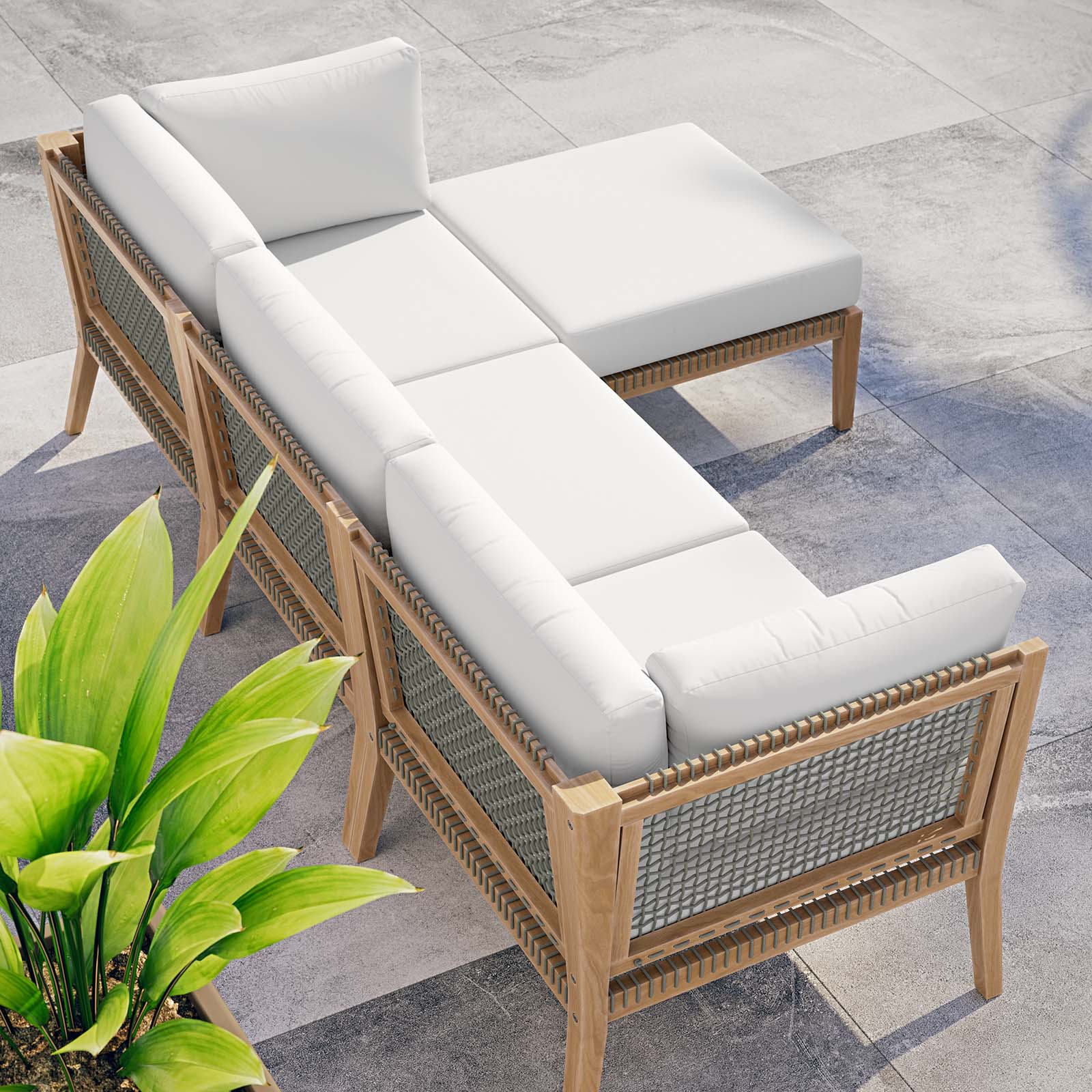 Clearwater Outdoor Patio Teak Wood 4-Piece Sectional Sofa - East Shore Modern Home Furnishings