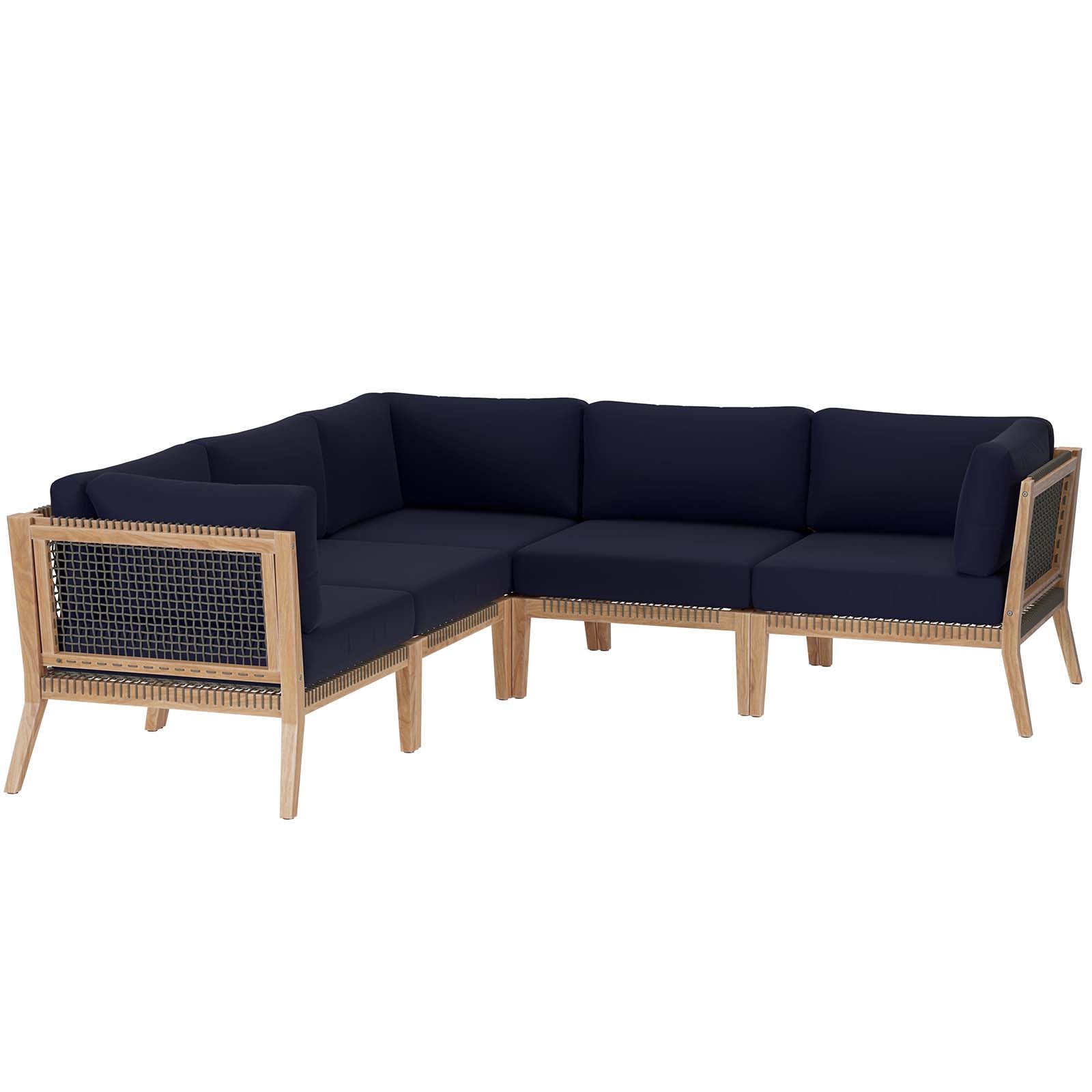 Clearwater Outdoor Patio Teak Wood 5-Piece Sectional Sofa - East Shore Modern Home Furnishings