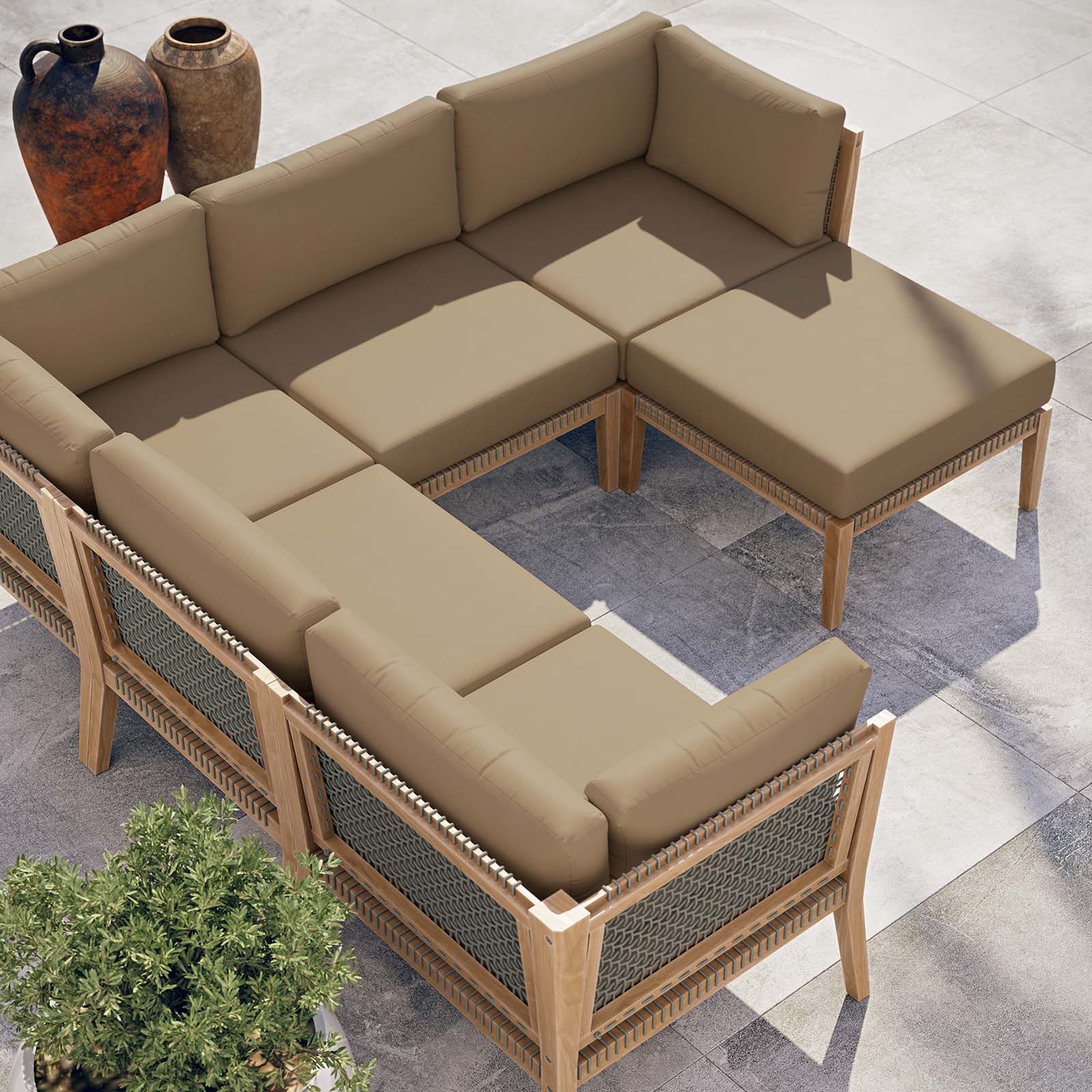 Clearwater Outdoor Patio Teak Wood 6-Piece Sectional Sofa - East Shore Modern Home Furnishings