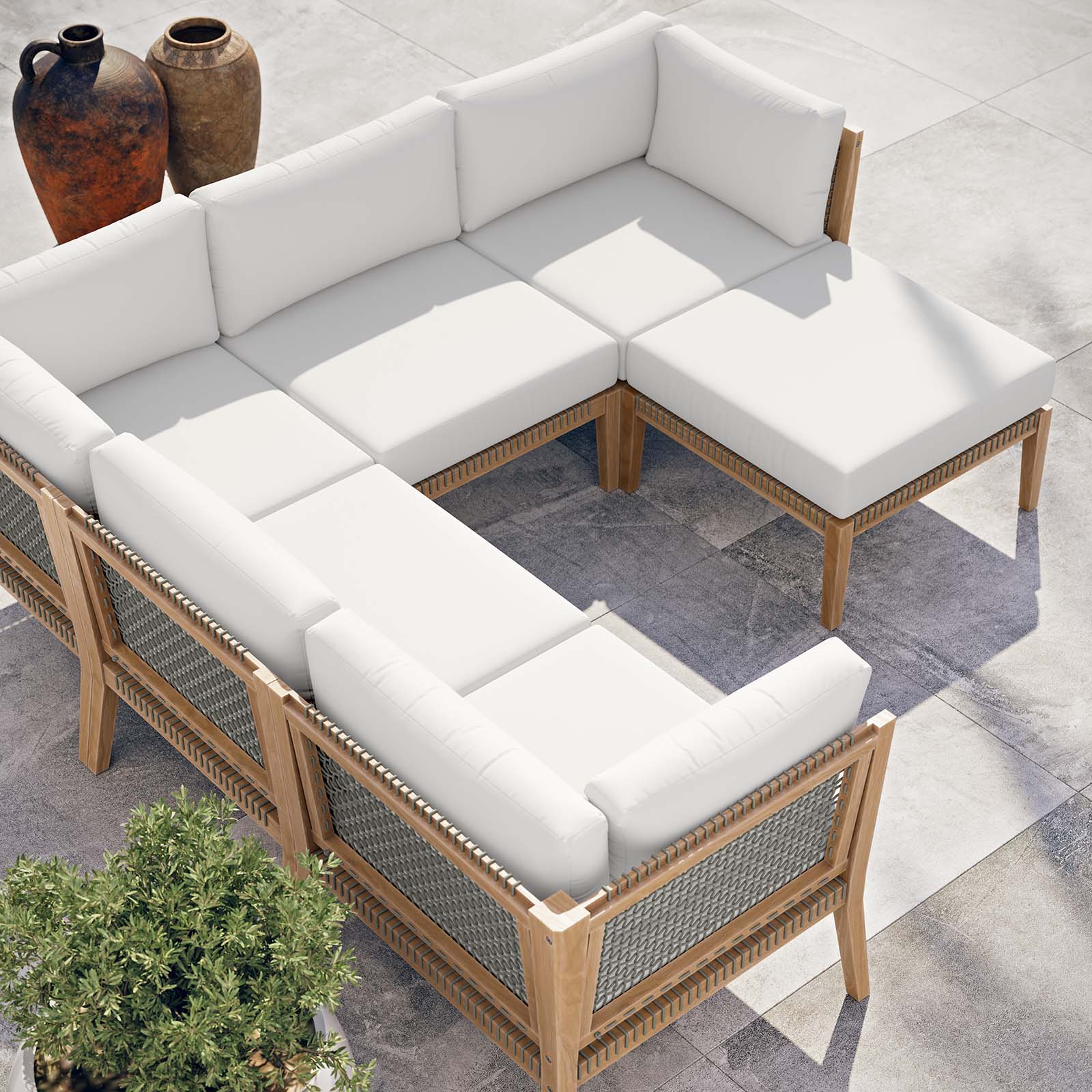 Clearwater Outdoor Patio Teak Wood 6-Piece Sectional Sofa - East Shore Modern Home Furnishings