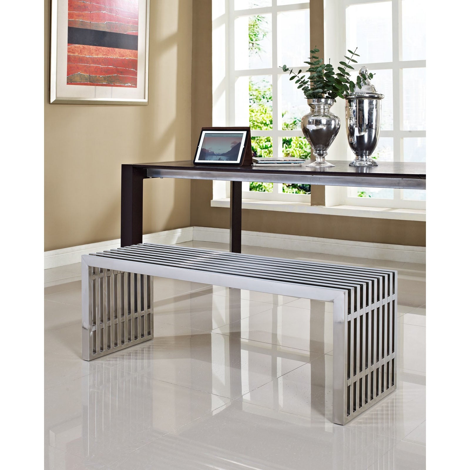 Gridiron Medium Stainless Steel Bench - East Shore Modern Home Furnishings