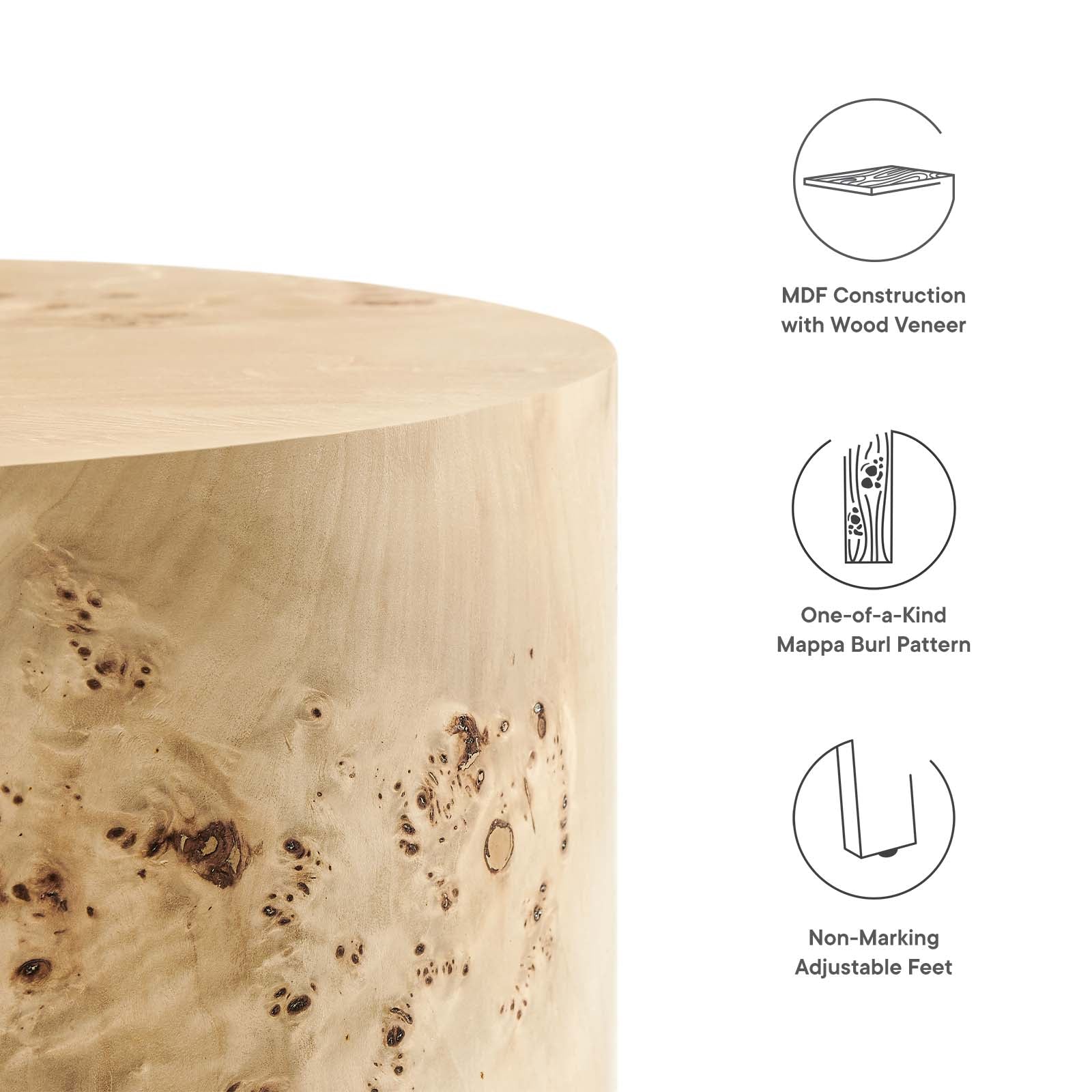 Cosmos 16" Round Burl Wood Side Table - East Shore Modern Home Furnishings