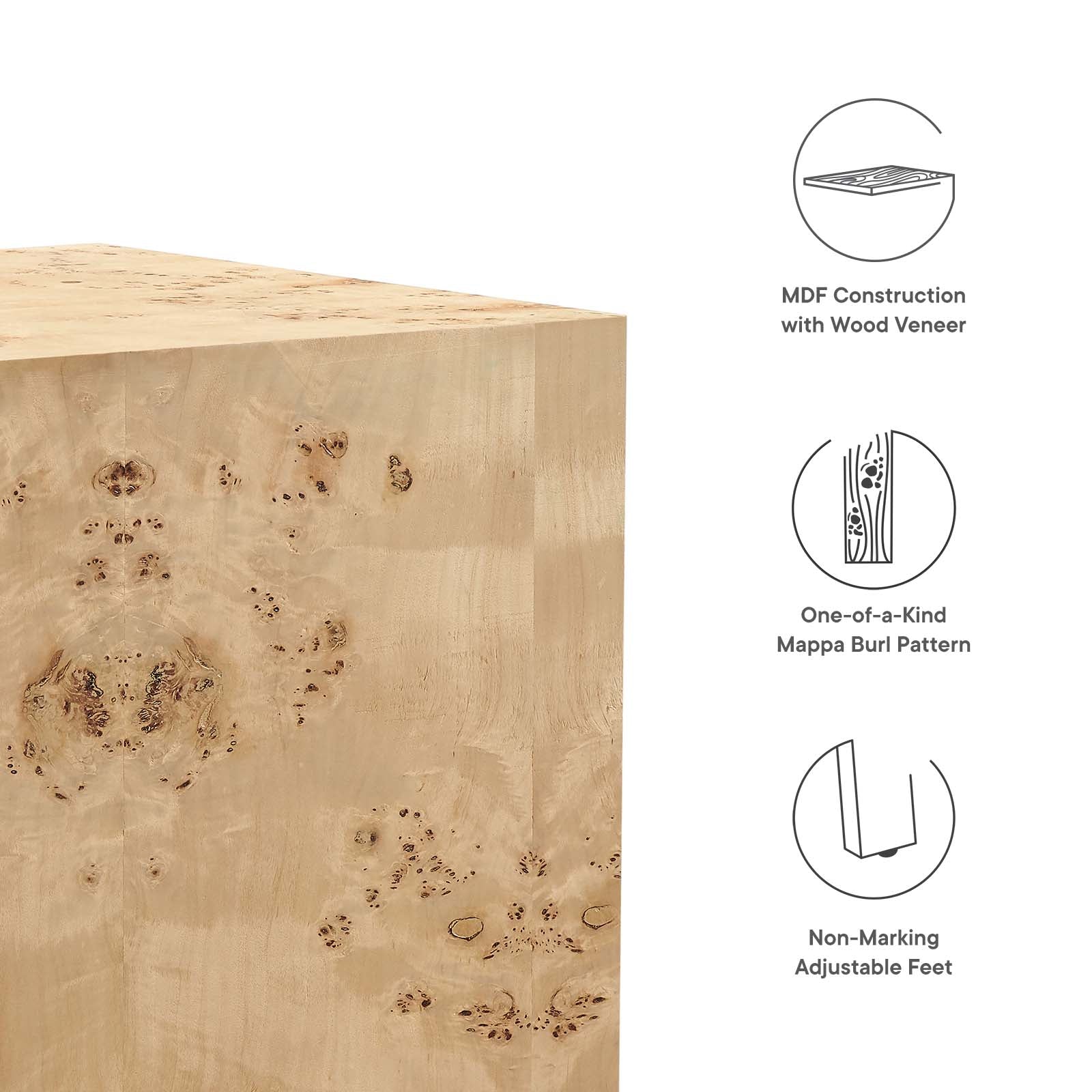 Cosmos 16" Square Burl Wood Side Table - East Shore Modern Home Furnishings