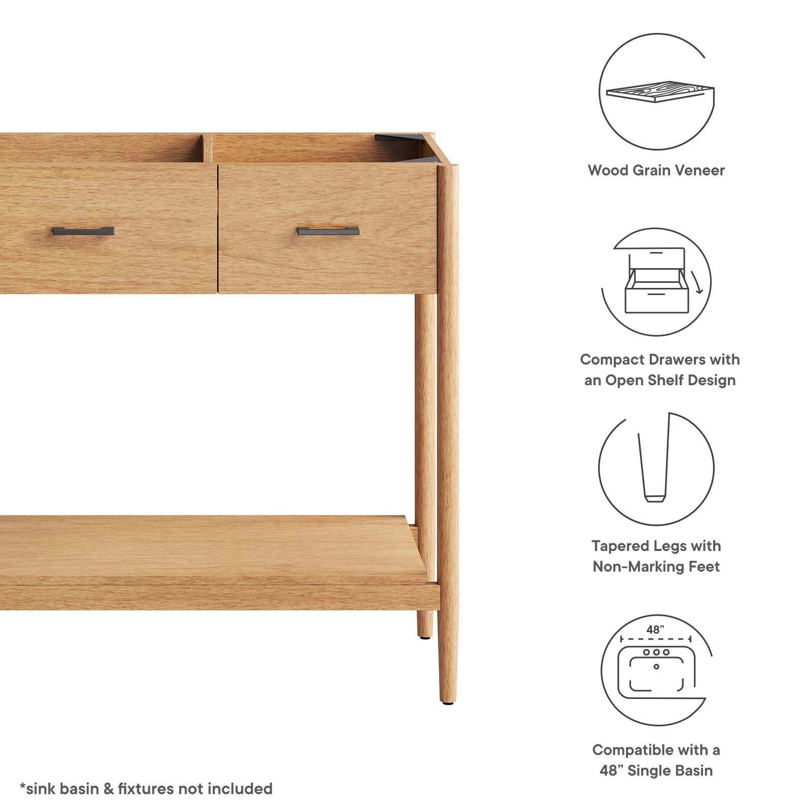 Zaire 48” Single Sink Compatible Bathroom Vanity Cabinet (Sink Basin Not Included) - East Shore Modern Home Furnishings