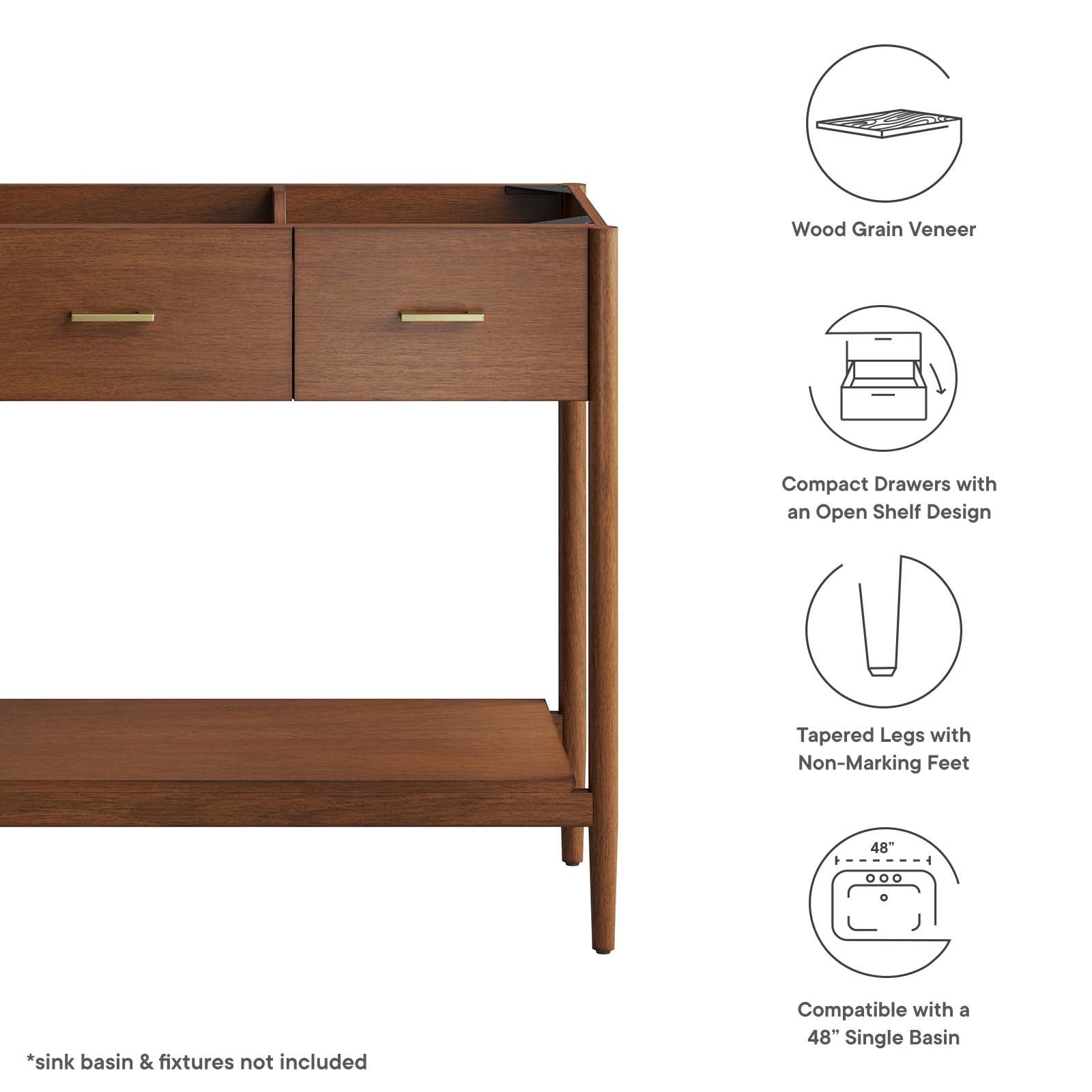 Zaire 48” Single Sink Compatible Bathroom Vanity Cabinet (Sink Basin Not Included) - East Shore Modern Home Furnishings