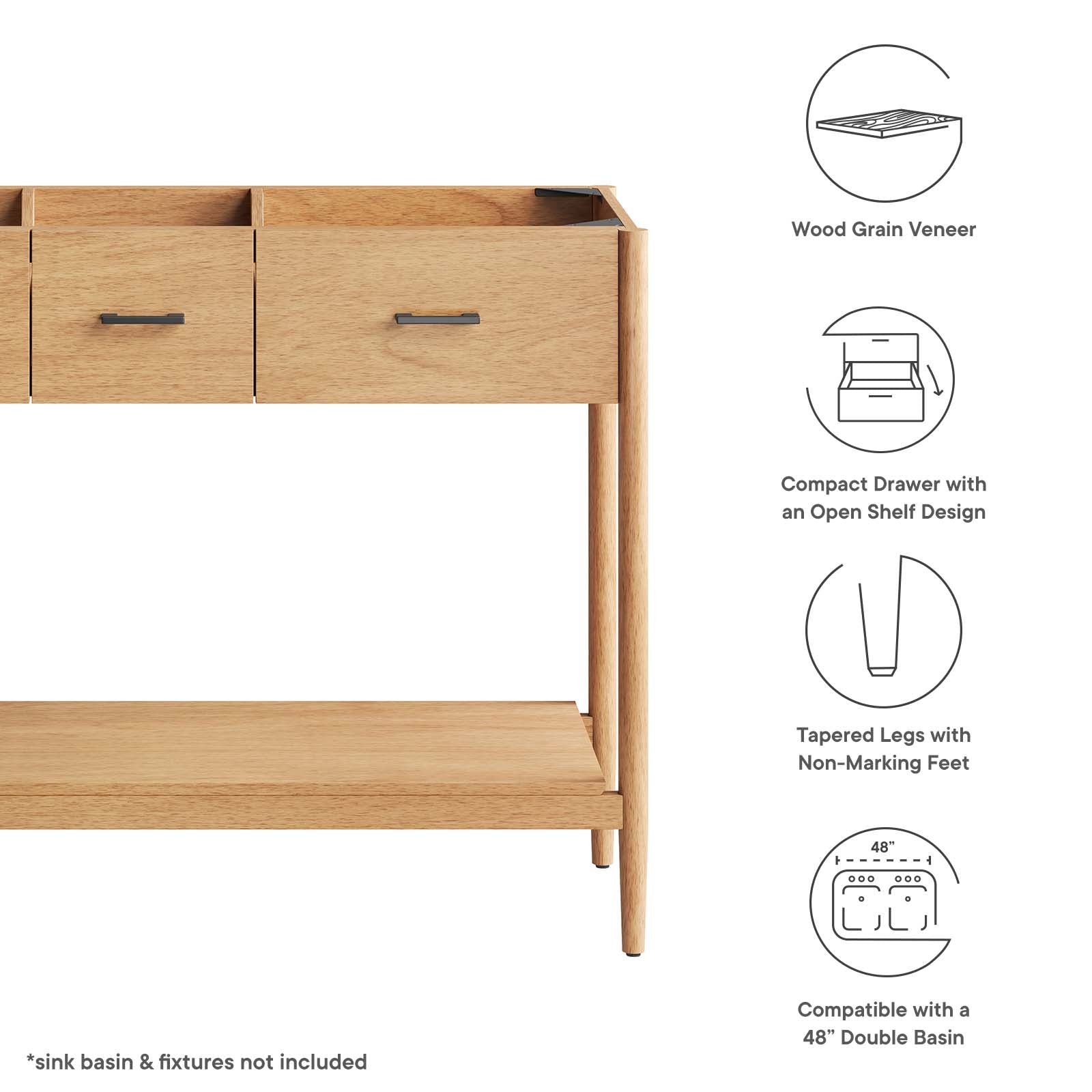 Zaire 48” Double Sink Compatible Bathroom Vanity Cabinet (Sink Basin Not Included) - East Shore Modern Home Furnishings