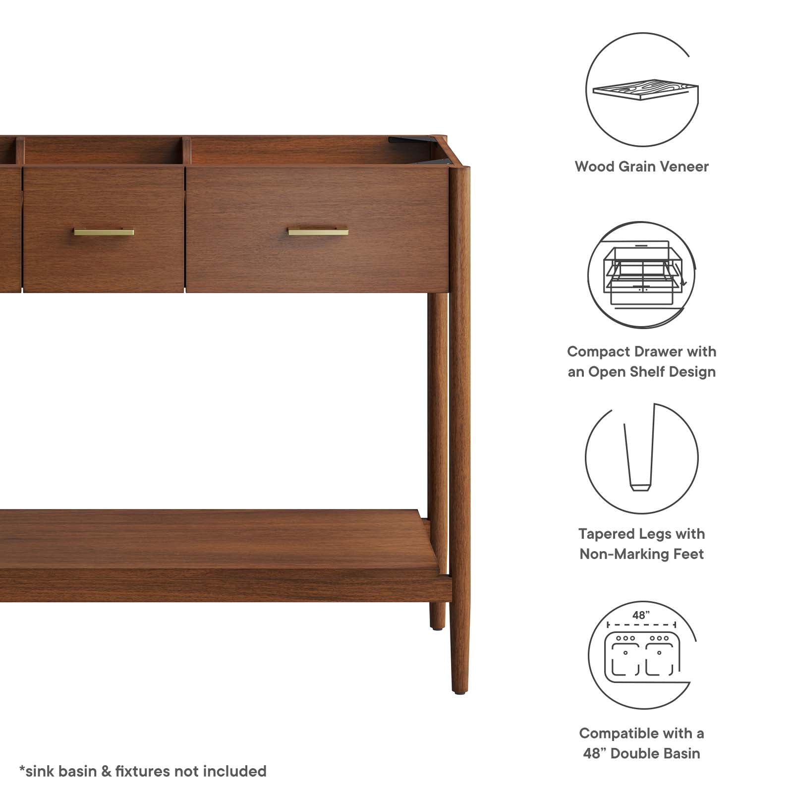 Zaire 48” Double Sink Compatible Bathroom Vanity Cabinet (Sink Basin Not Included) - East Shore Modern Home Furnishings