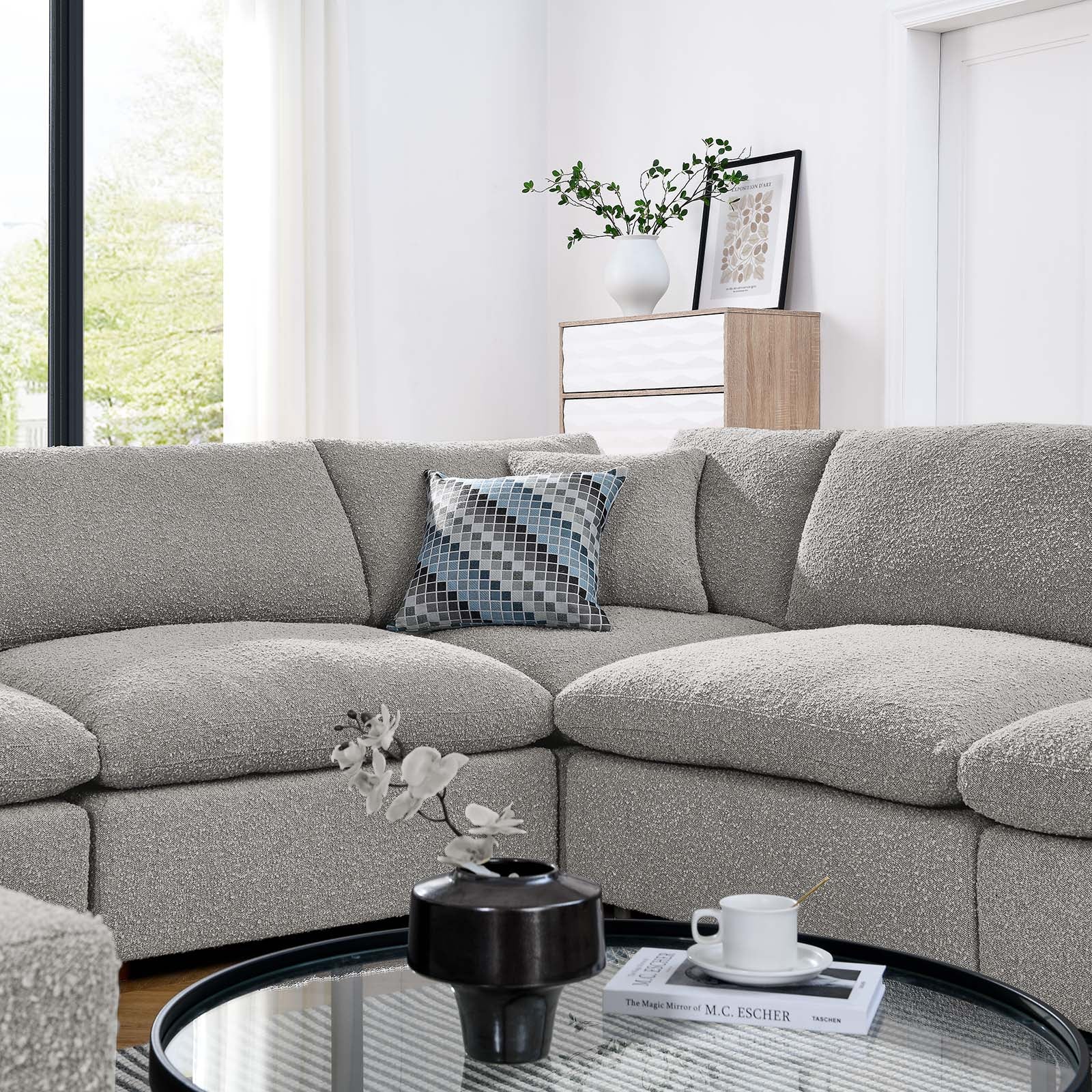 Commix Down Filled Overstuffed Boucle Fabric 8-Piece Sectional Sofa - East Shore Modern Home Furnishings