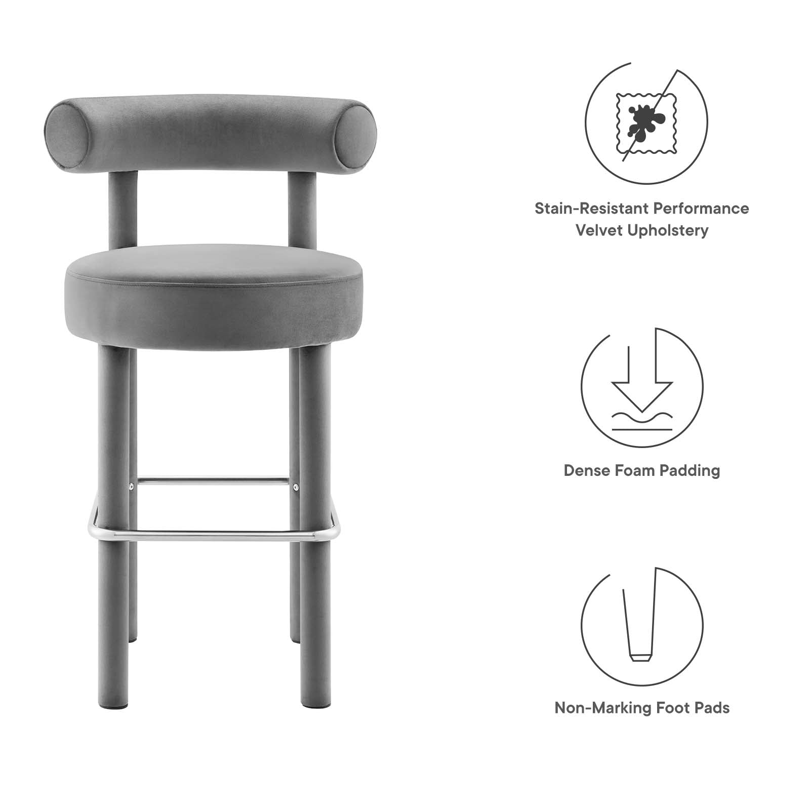 Toulouse Performance Velvet Bar Stool - East Shore Modern Home Furnishings