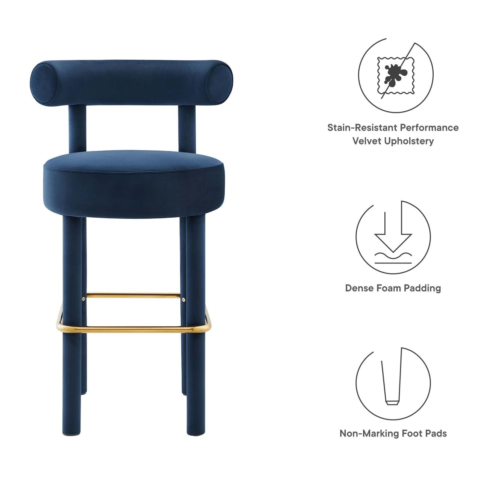 Toulouse Performance Velvet Bar Stool - East Shore Modern Home Furnishings
