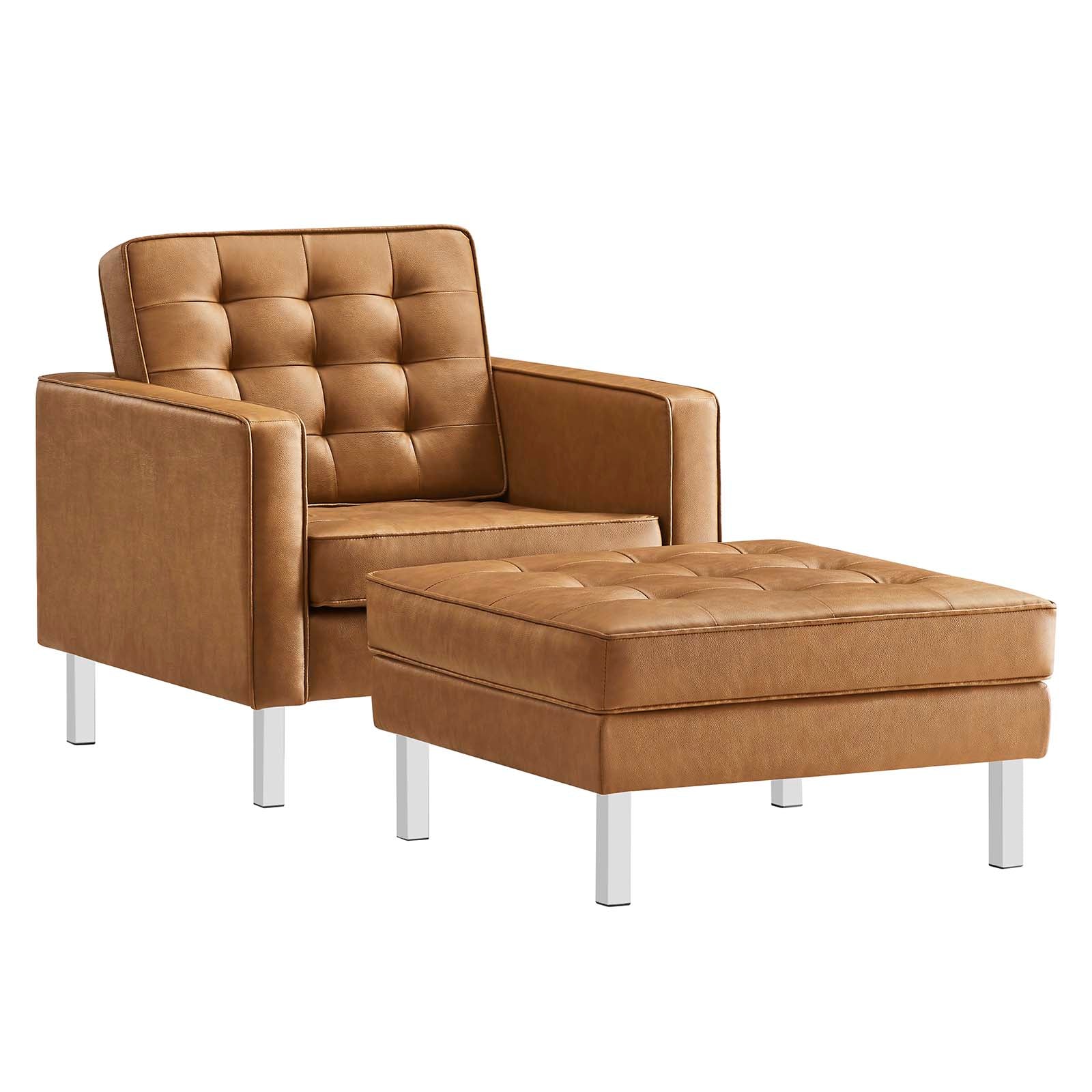 Loft Tufted Vegan Leather Armchair and Ottoman Set - East Shore Modern Home Furnishings