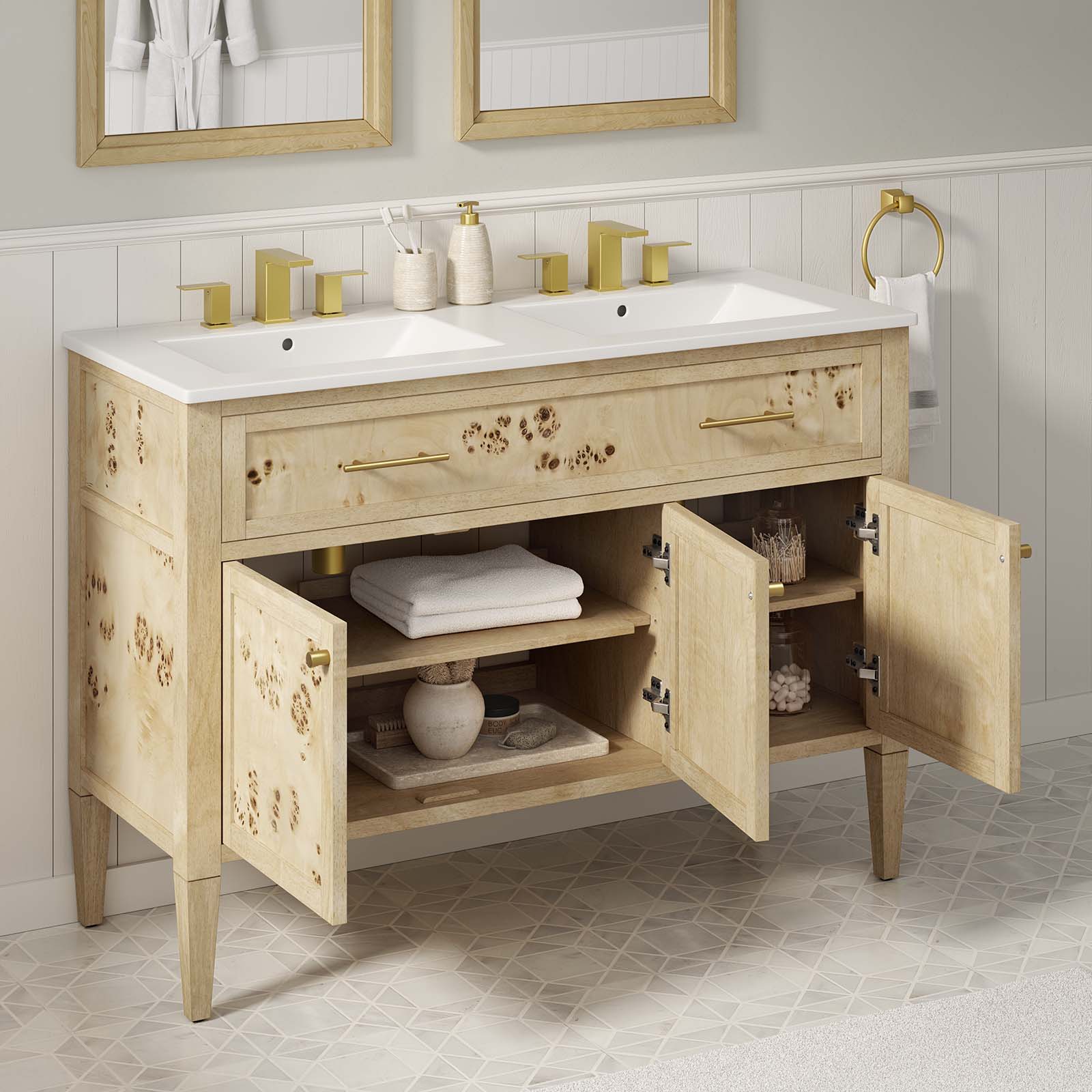 One - Elysian 48" Wood Double Sink Bathroom Vanity