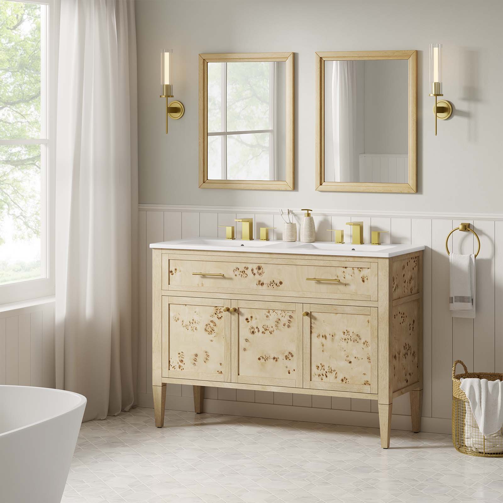 One - Elysian 48" Wood Double Sink Bathroom Vanity