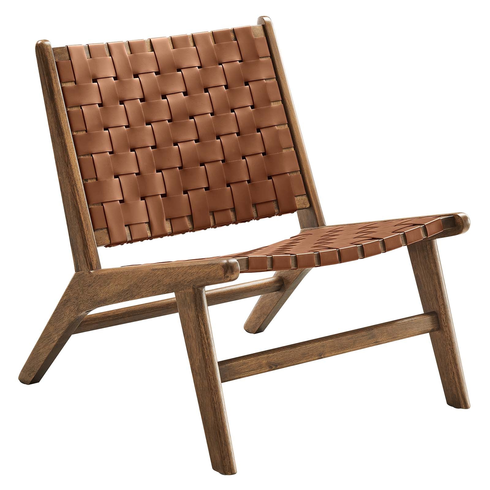 Saorise Woven Leather Wood Accent Lounge Chair