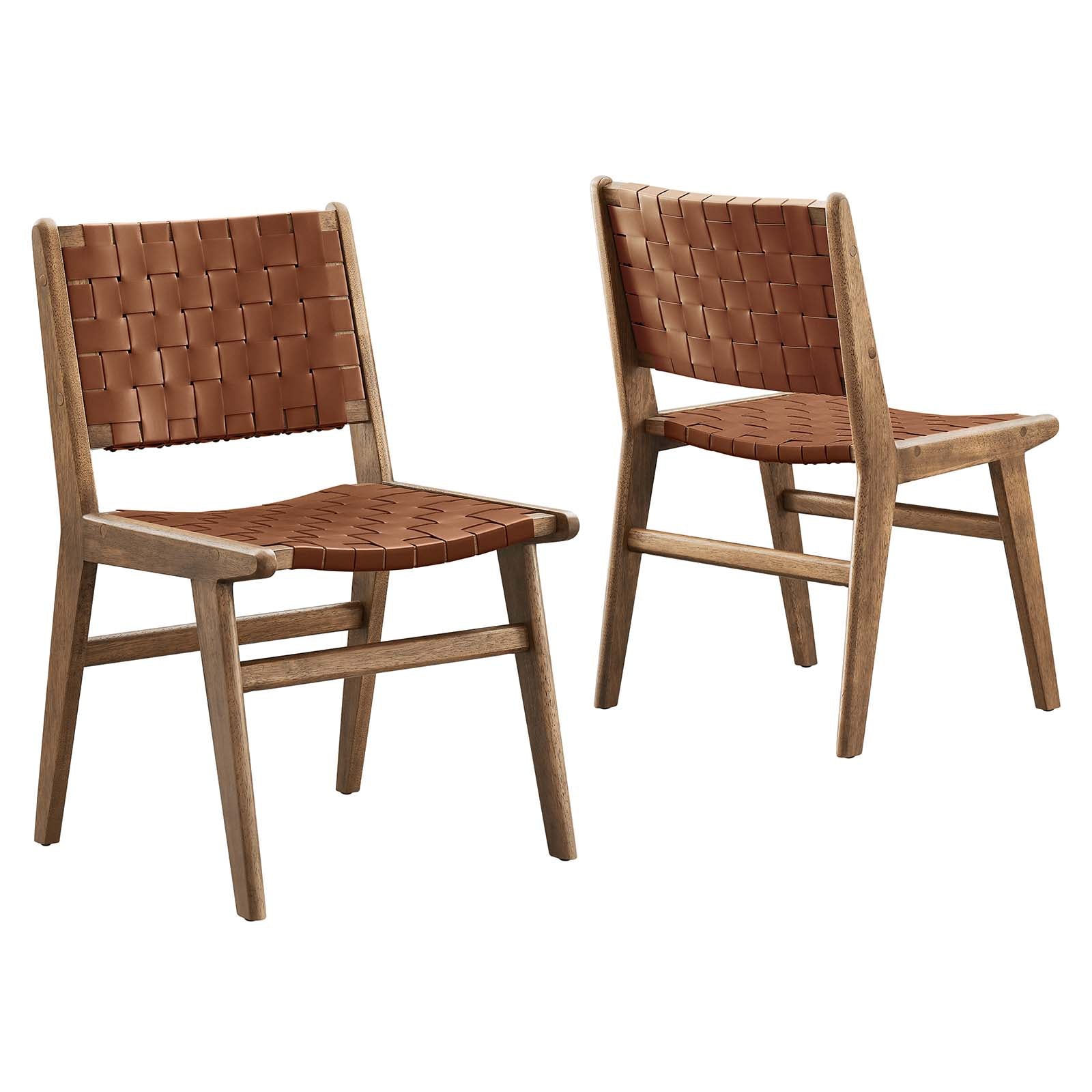 Saorise Woven Leather Wood Dining Side Chair - Set of 2