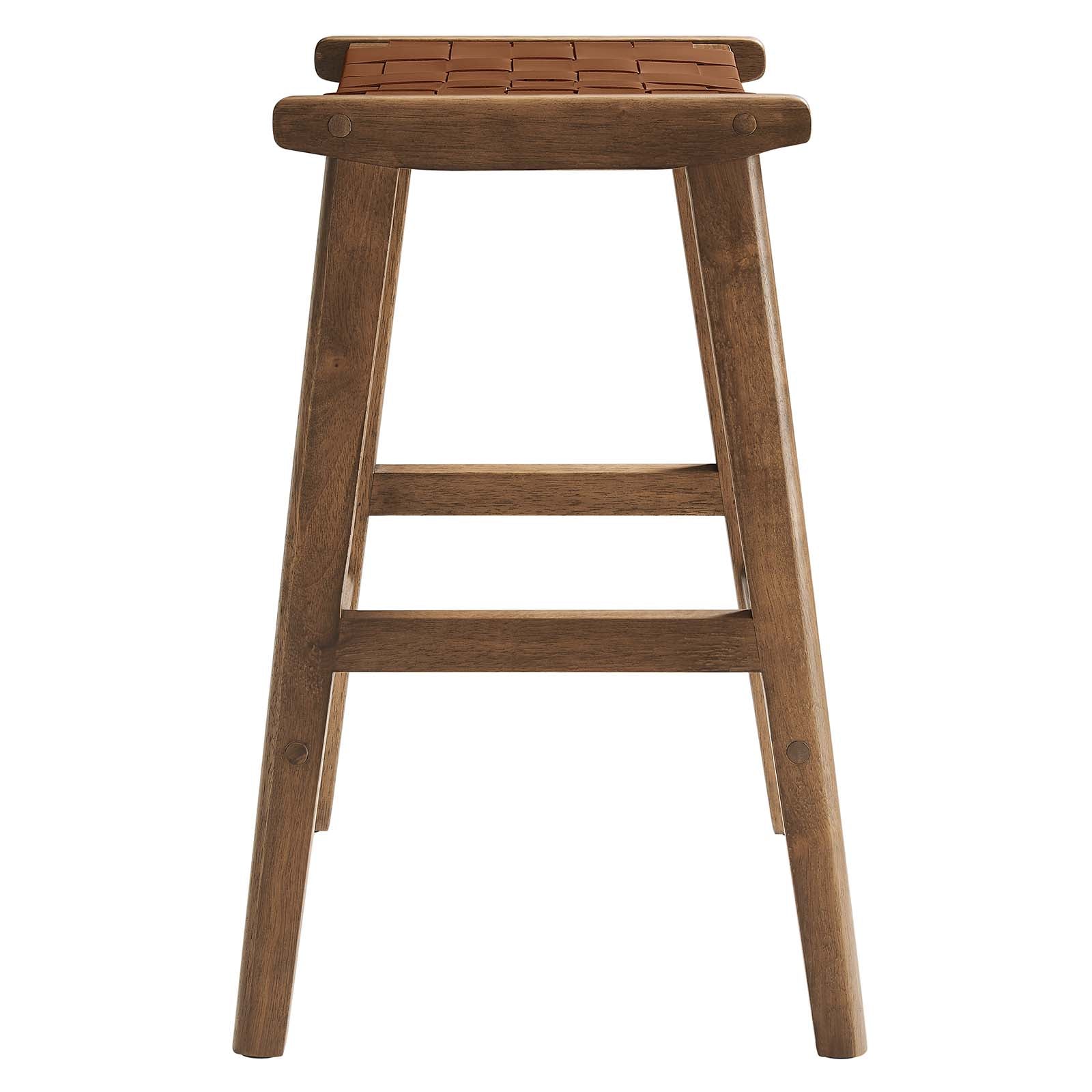 Saorise Woven Leather Wood Counter Stool - Set of 2