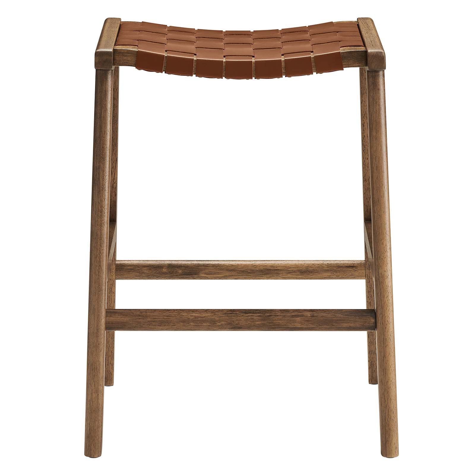 Saorise Woven Leather Wood Counter Stool - Set of 2