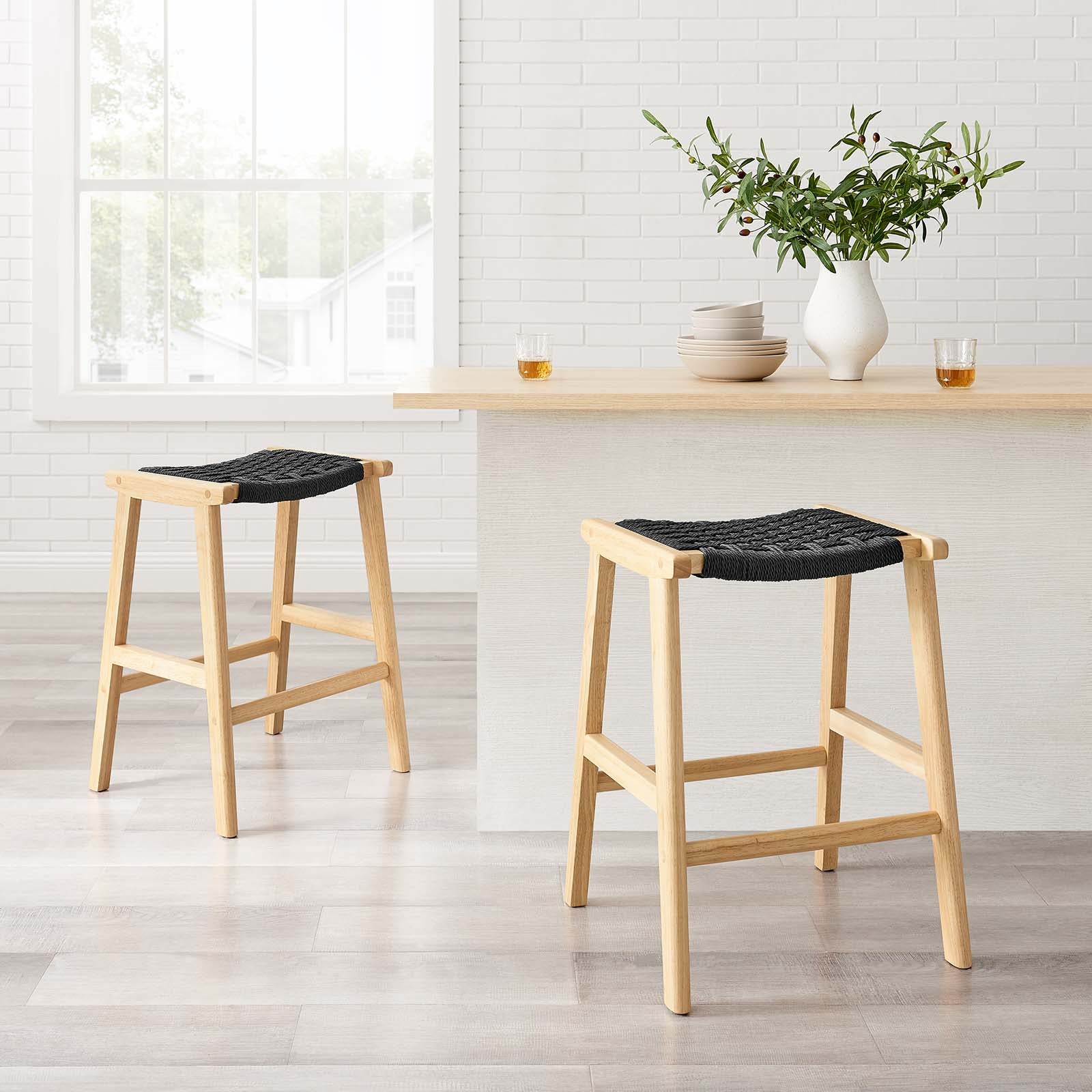 Saorise Woven Rope Wood Counter Stool - Set of 2 - East Shore Modern Home Furnishings