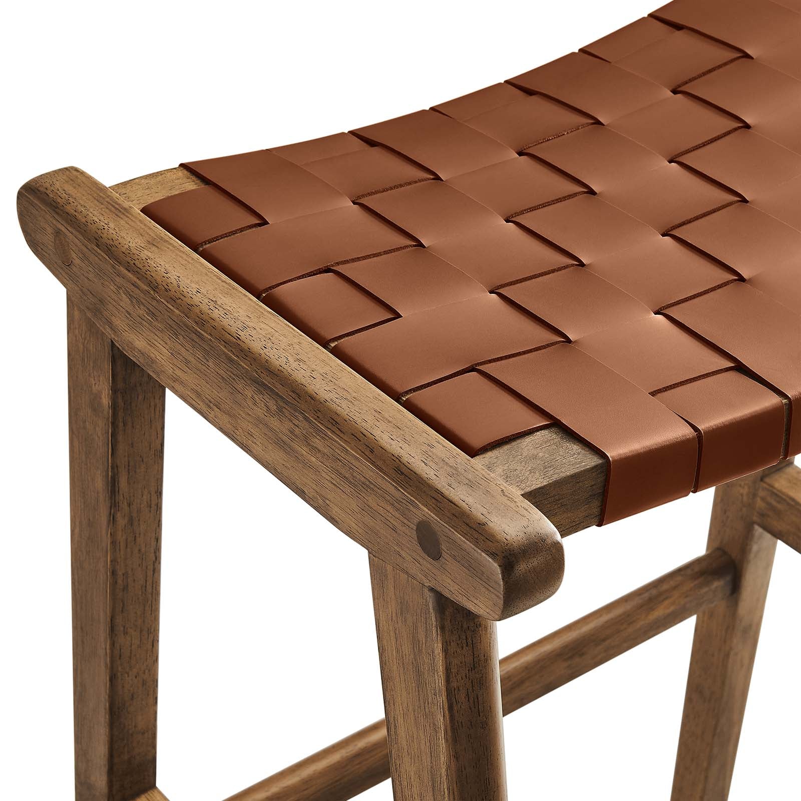 Saorise Woven Leather Wood Bar Stool - Set of 2