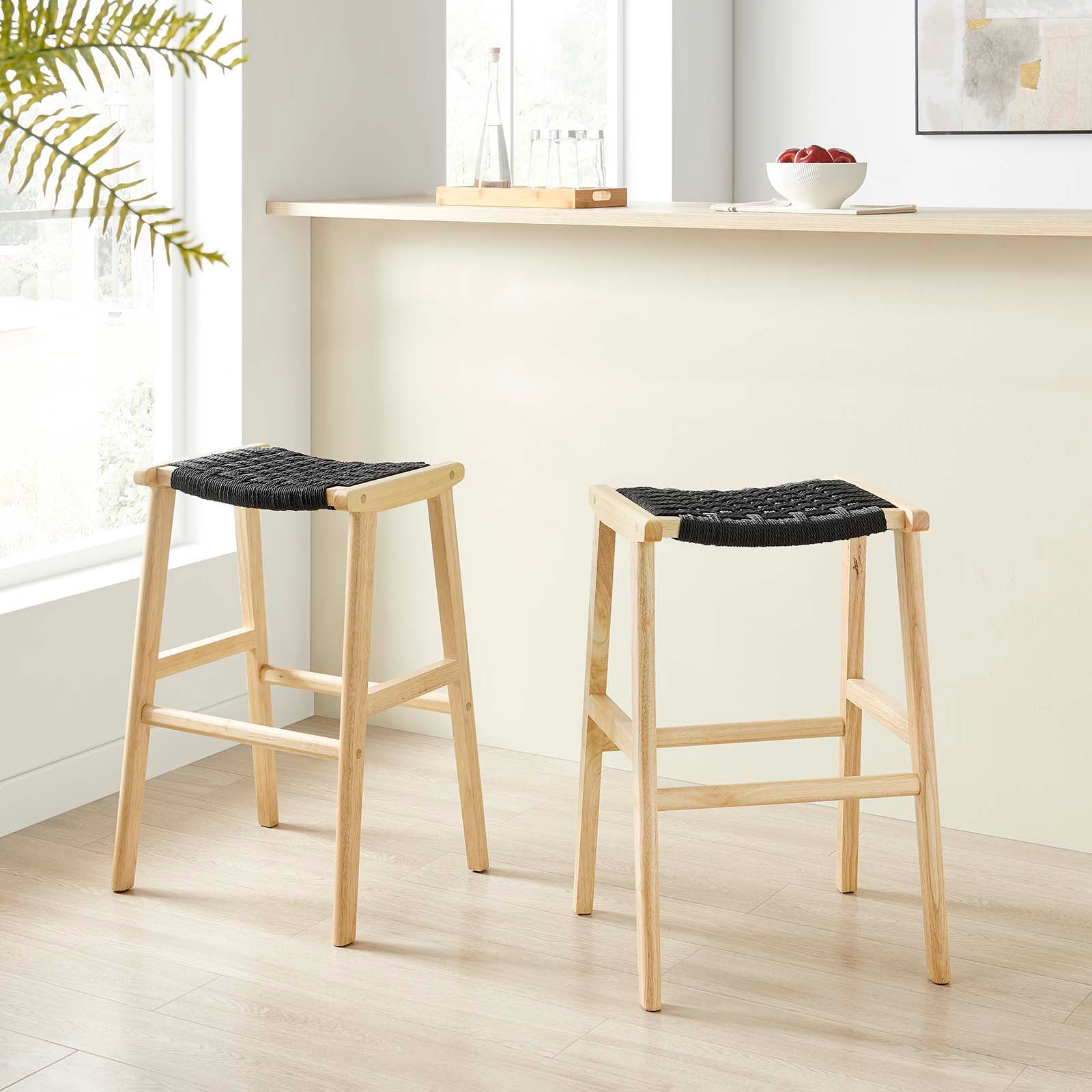 Saorise Woven Rope Wood Bar Stool - Set of 2 - East Shore Modern Home Furnishings