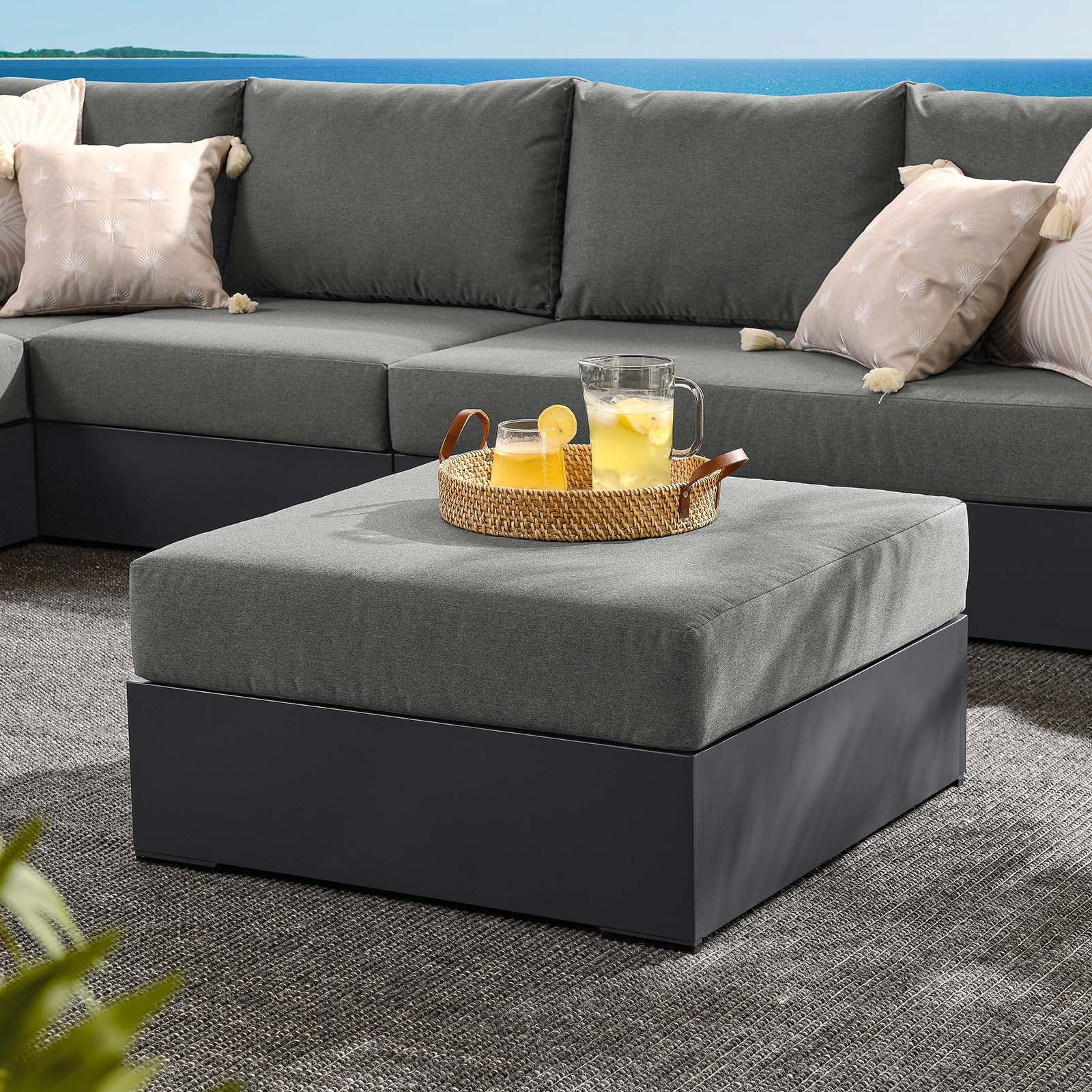 Tahoe Outdoor Patio Powder-Coated Aluminum Ottoman - East Shore Modern Home Furnishings