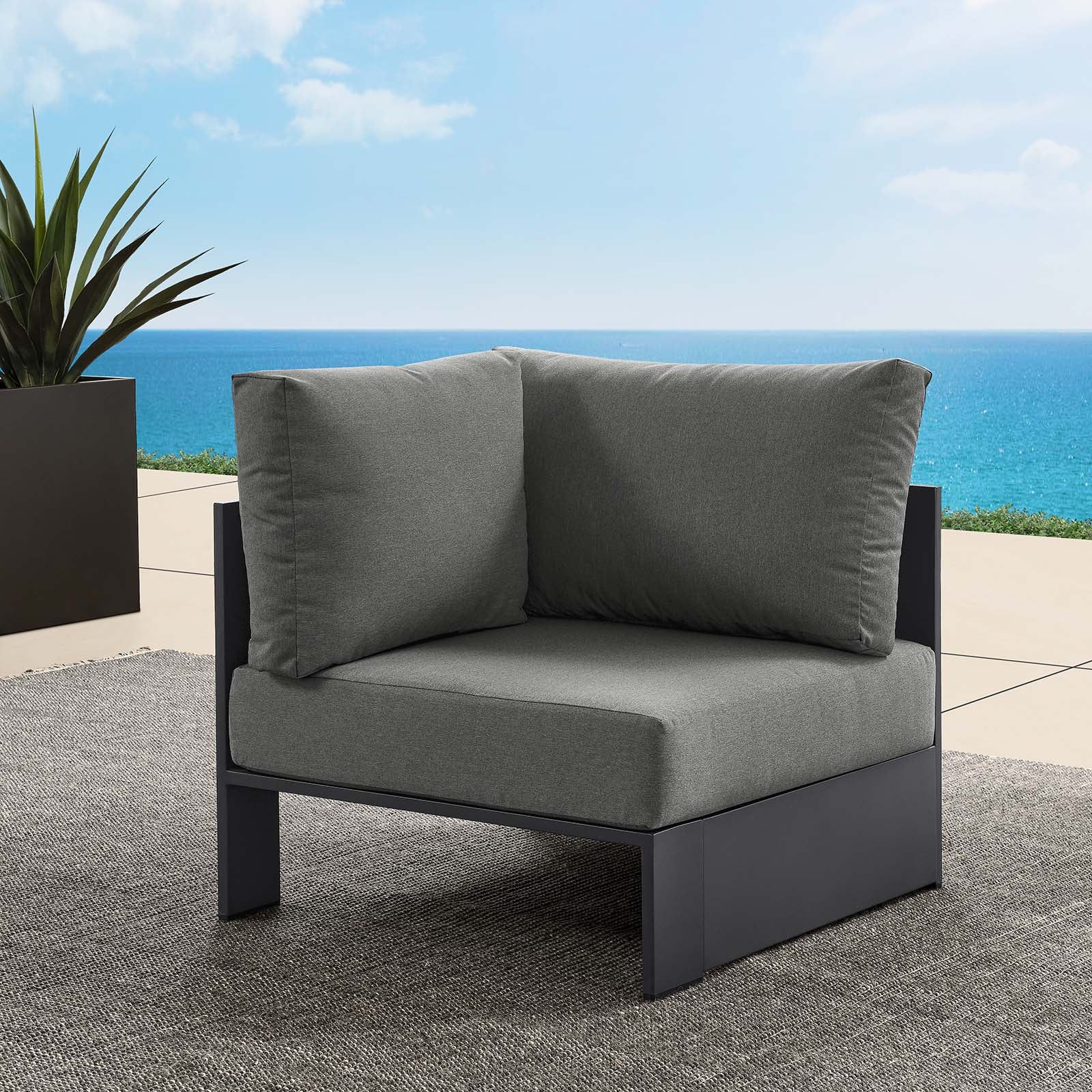 Tahoe Outdoor Patio Powder-Coated Aluminum Modular Corner Chair - East Shore Modern Home Furnishings