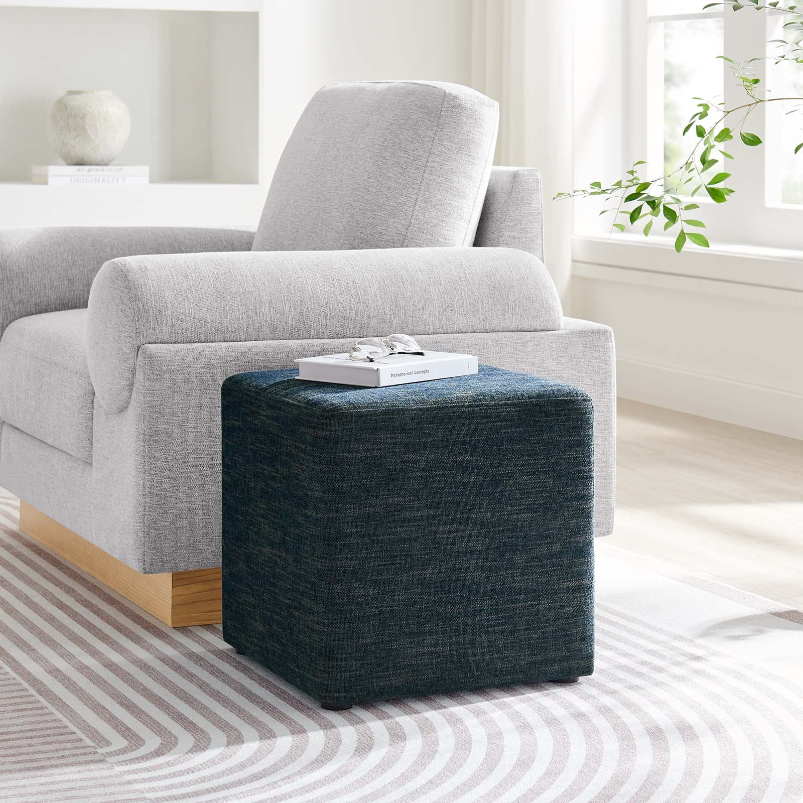 Callum 17" Square Woven Heathered Fabric Upholstered Ottoman - East Shore Modern Home Furnishings