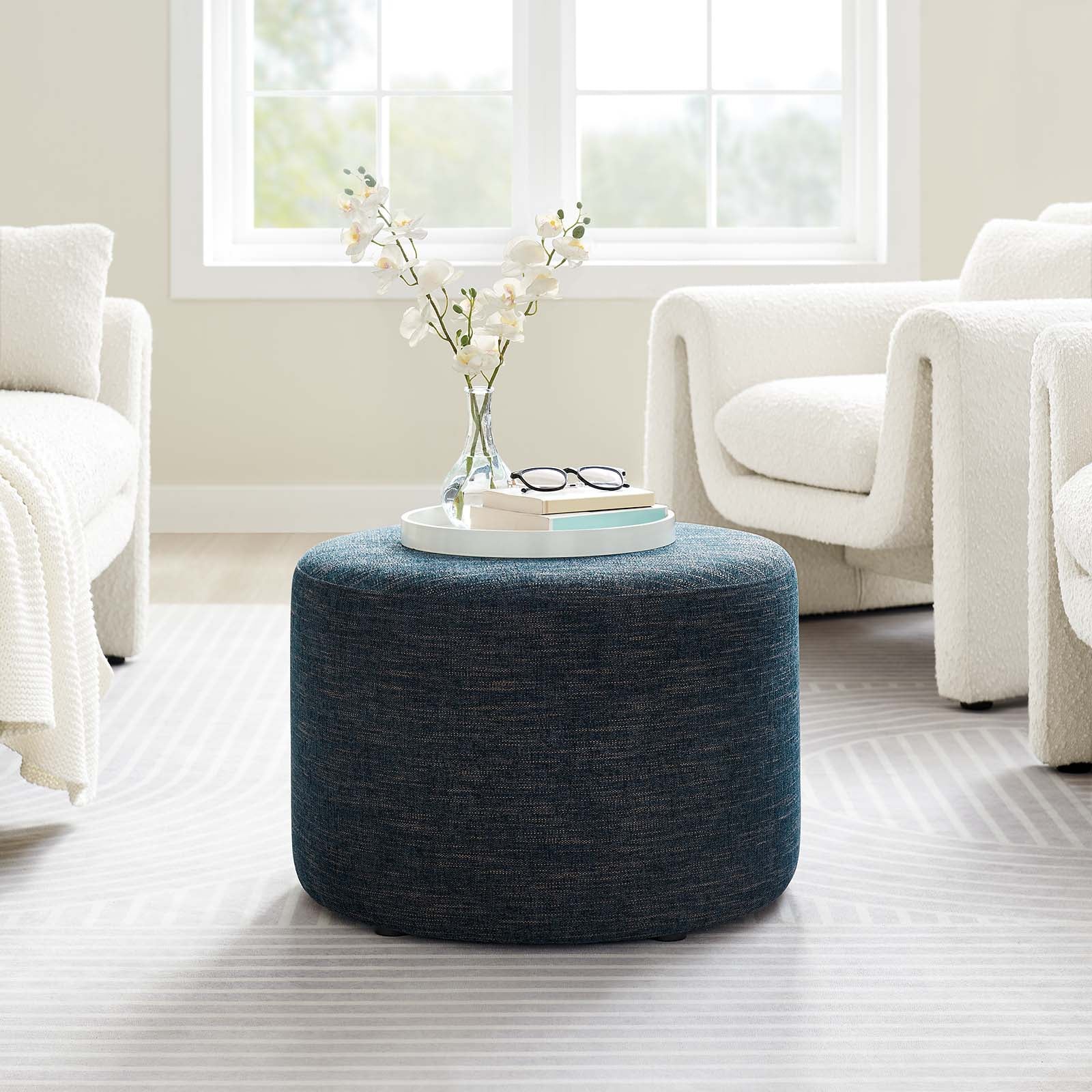 Callum Large 23" Round Woven Heathered Fabric Upholstered Ottoman - East Shore Modern Home Furnishings