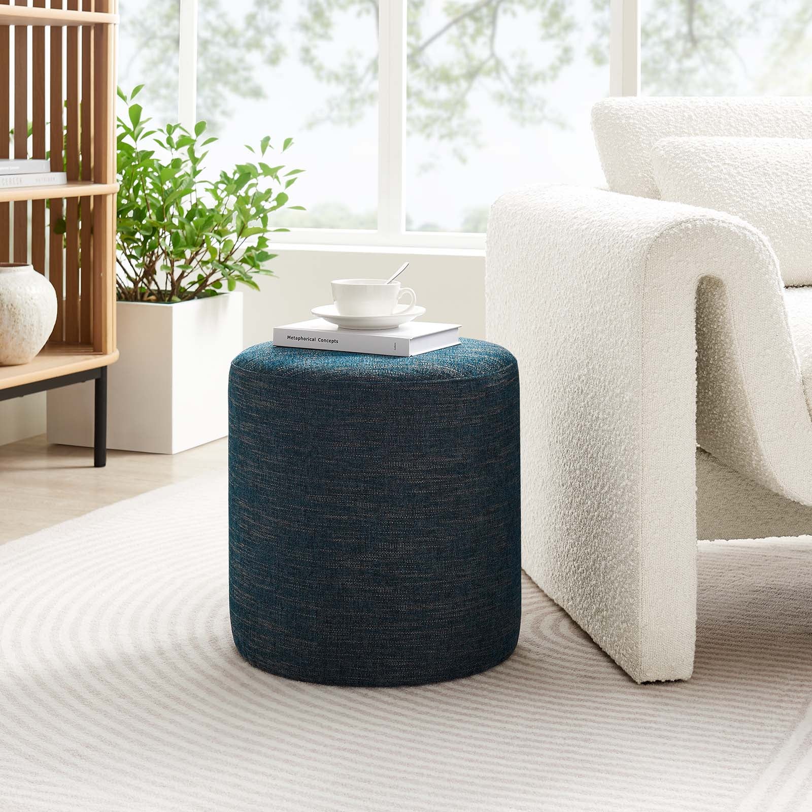 Callum 16" Round Woven Heathered Fabric Upholstered Ottoman - East Shore Modern Home Furnishings