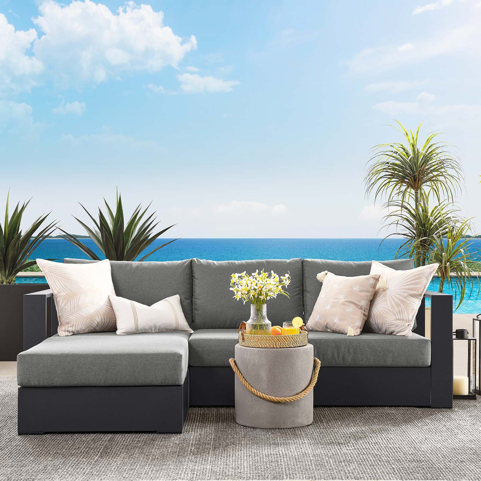 Tahoe Outdoor Patio Powder-Coated Aluminum 2-Piece Left-Facing Chaise Sectional Sofa Set - East Shore Modern Home Furnishings