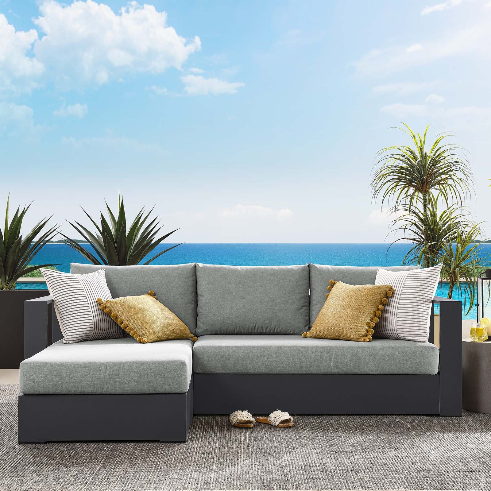 Tahoe Outdoor Patio Powder-Coated Aluminum 2-Piece Left-Facing Chaise Sectional Sofa Set - East Shore Modern Home Furnishings