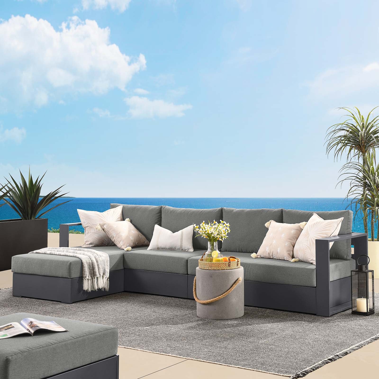 Tahoe Outdoor Patio Powder-Coated Aluminum 3-Piece Left-Facing Chaise Sectional Sofa Set - East Shore Modern Home Furnishings