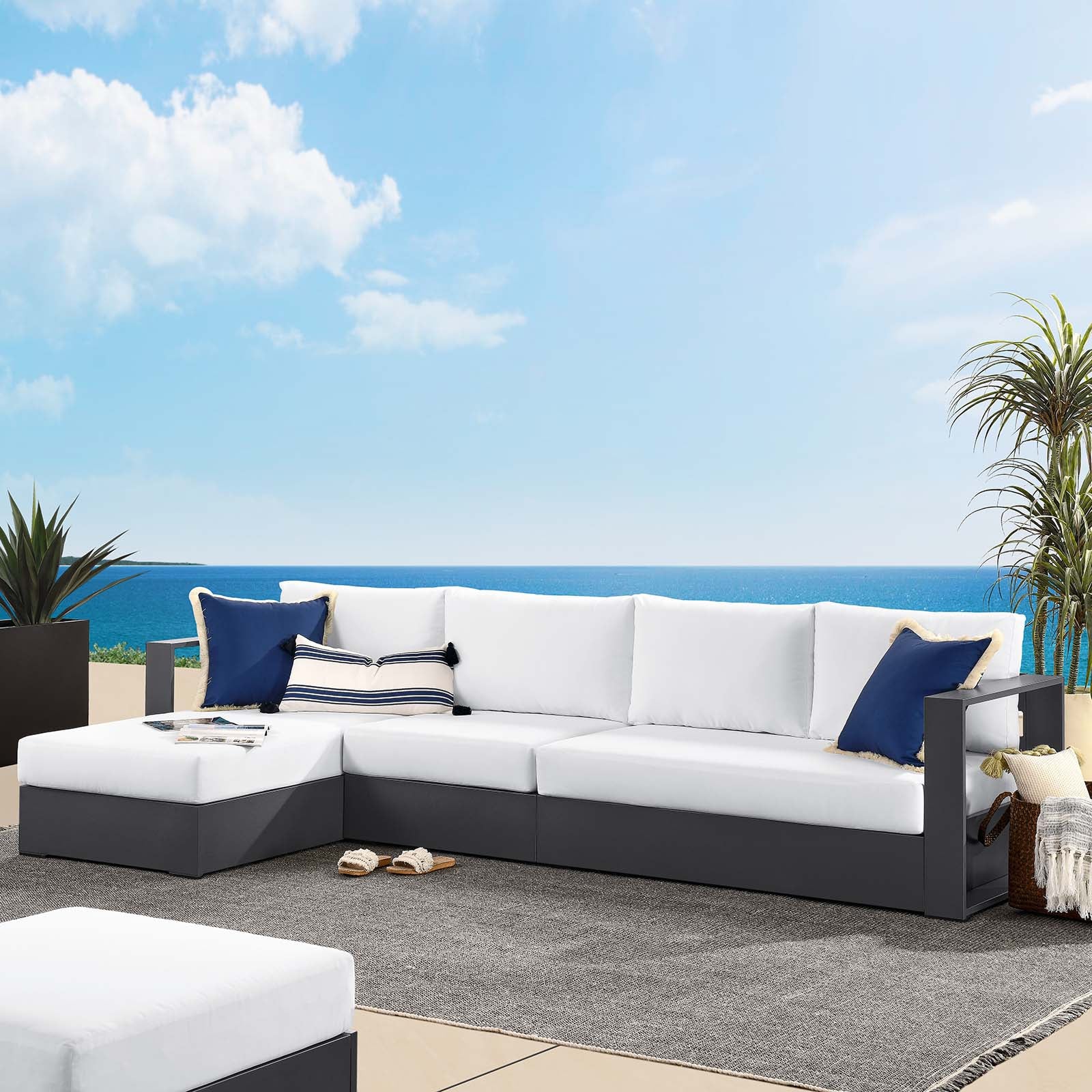 Tahoe Outdoor Patio Powder-Coated Aluminum 3-Piece Left-Facing Chaise Sectional Sofa Set