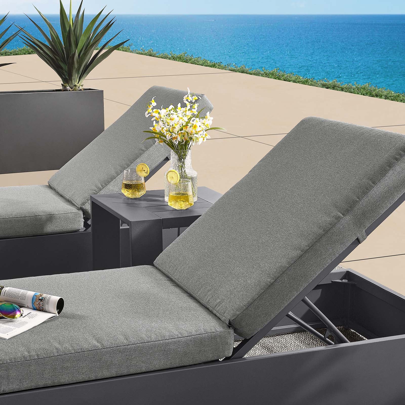 Tahoe Outdoor Patio Powder-Coated Aluminum 3-Piece Chaise Lounge Set - East Shore Modern Home Furnishings