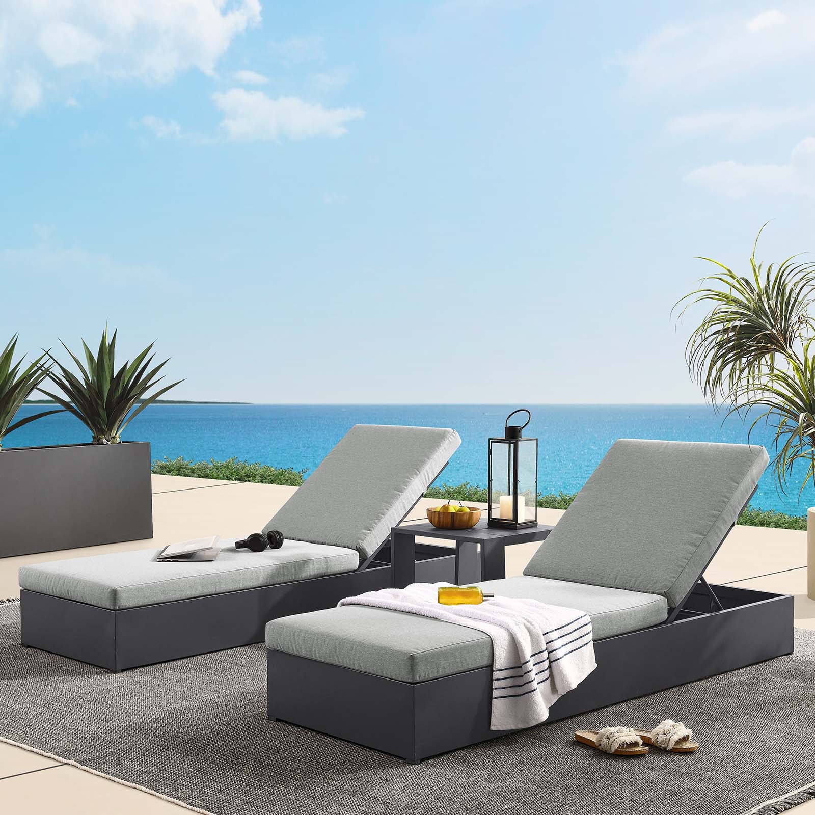 Tahoe Outdoor Patio Powder-Coated Aluminum 3-Piece Chaise Lounge Set - East Shore Modern Home Furnishings