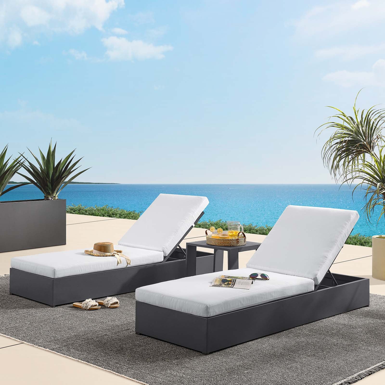 Tahoe Outdoor Patio Powder-Coated Aluminum 3-Piece Chaise Lounge Set - East Shore Modern Home Furnishings