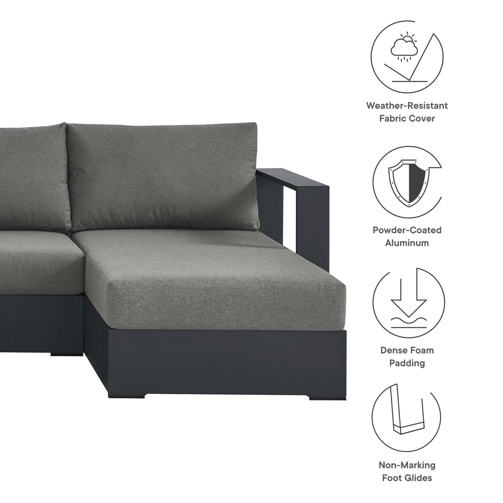 Tahoe Outdoor Patio Powder-Coated Aluminum 4-Piece Sectional Sofa Set - East Shore Modern Home Furnishings