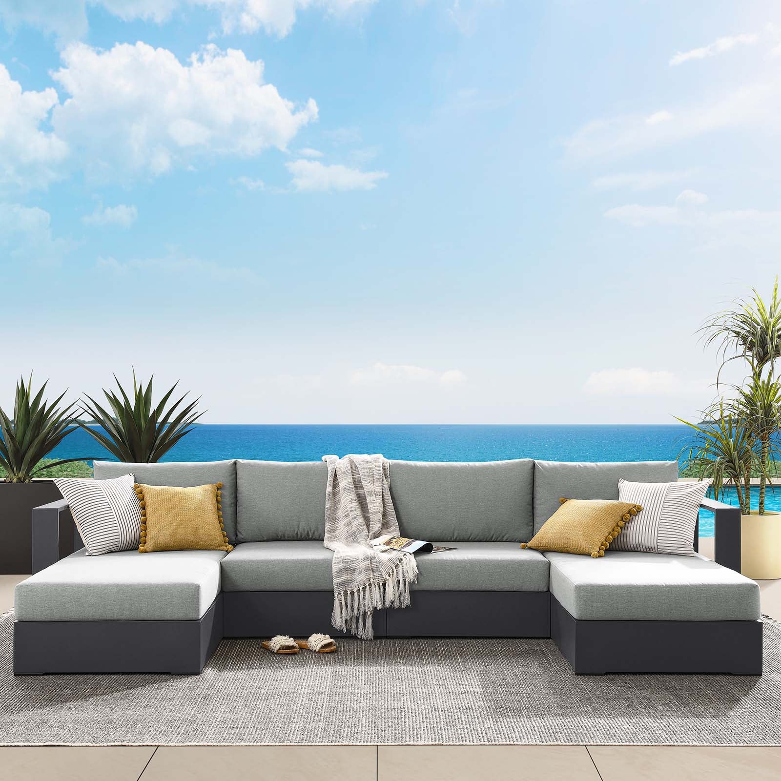 Tahoe Outdoor Patio Powder-Coated Aluminum 4-Piece Sectional Sofa Set - East Shore Modern Home Furnishings