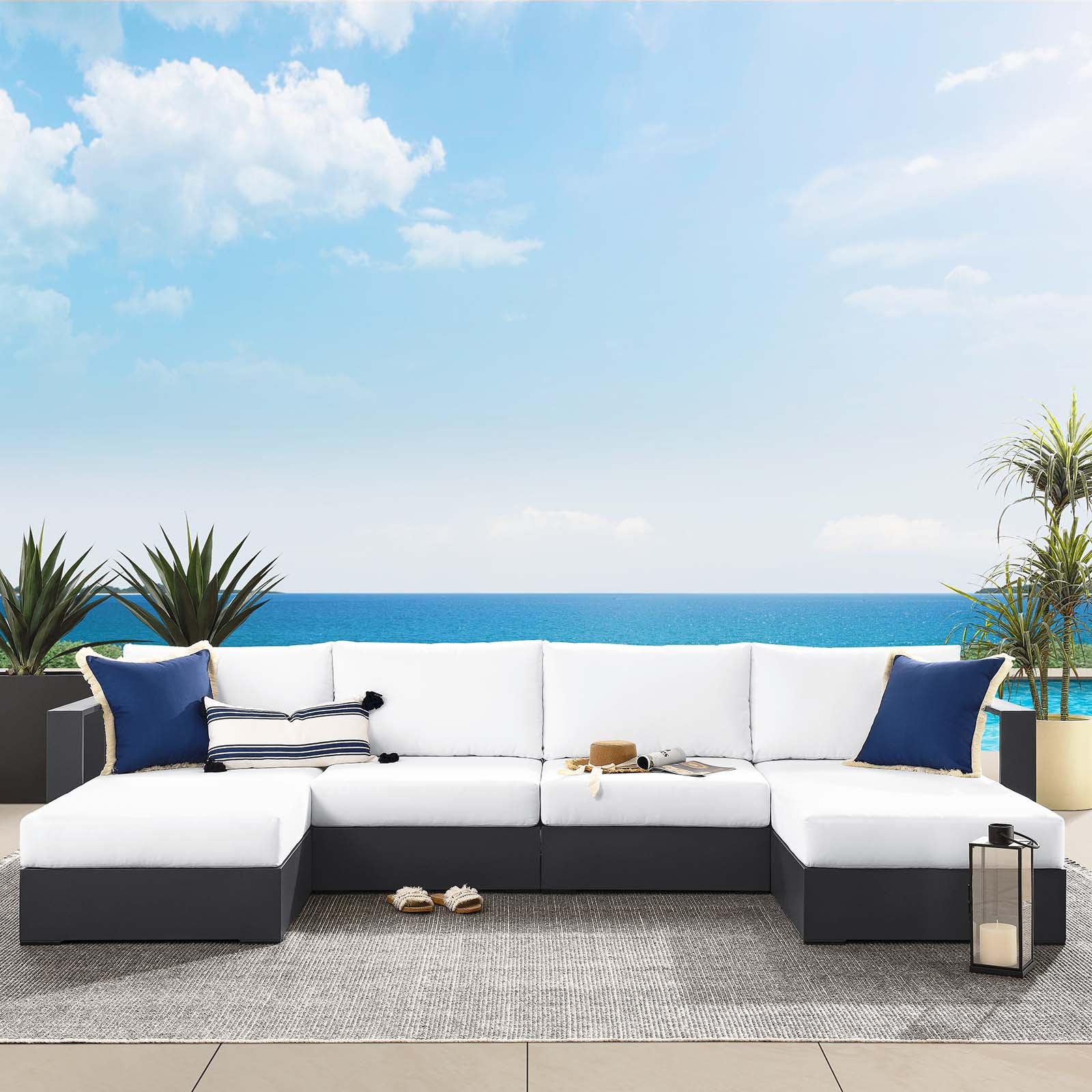 Tahoe Outdoor Patio Powder-Coated Aluminum 4-Piece Sectional Sofa Set - East Shore Modern Home Furnishings