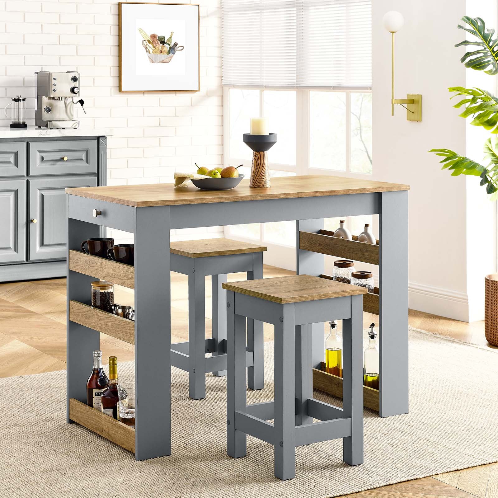 Galley 3-Piece Kitchen Island and Stool Set