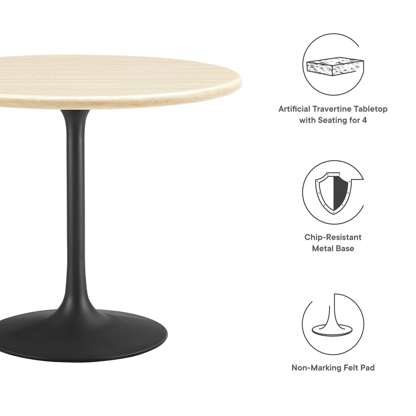 Lippa 36" Round Artificial Travertine Dining Table