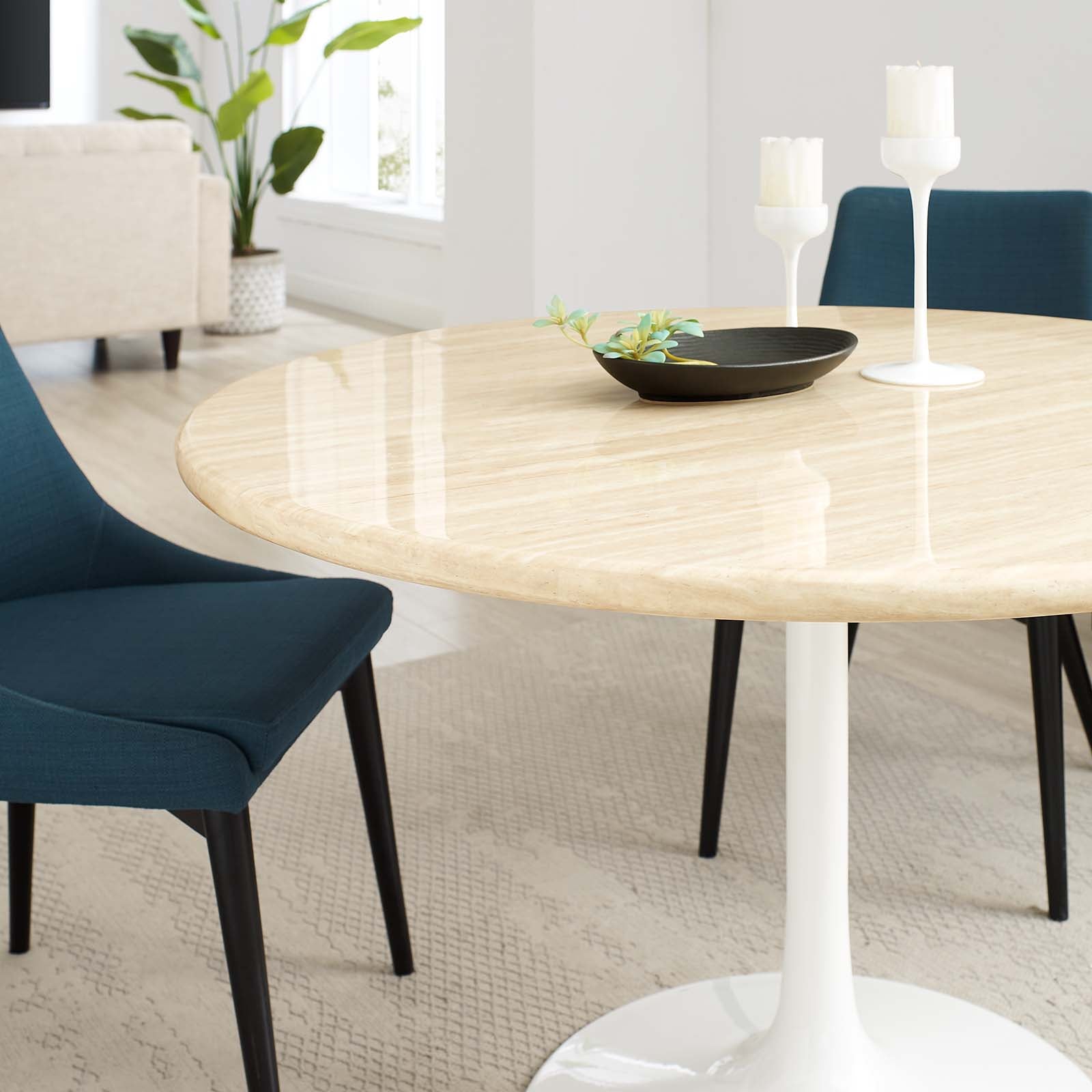 Lippa 48" Round Artificial Travertine Dining Table - East Shore Modern Home Furnishings