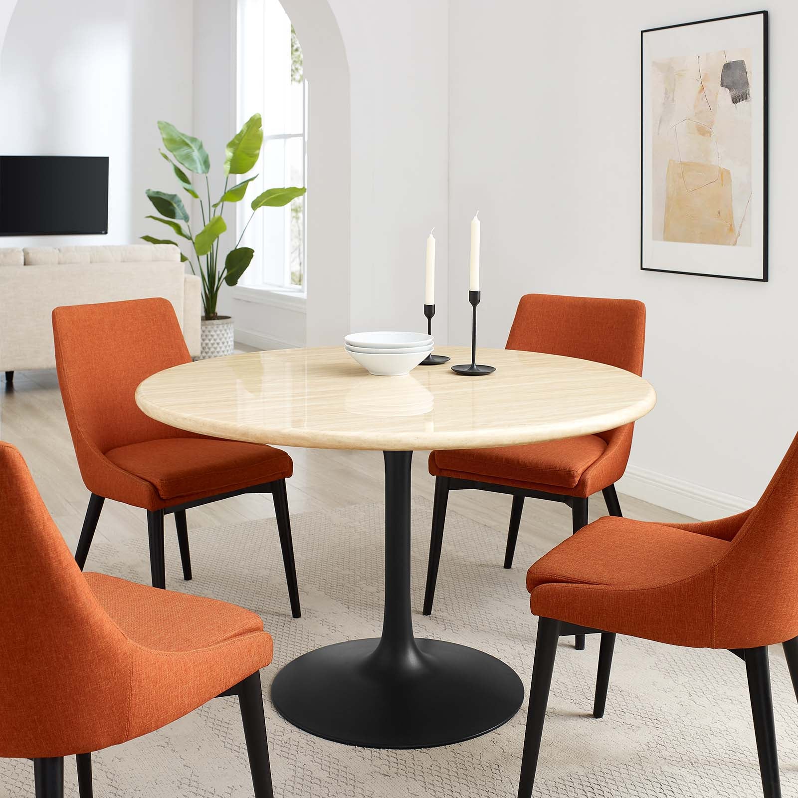 Lippa 48" Round Artificial Travertine Dining Table - East Shore Modern Home Furnishings