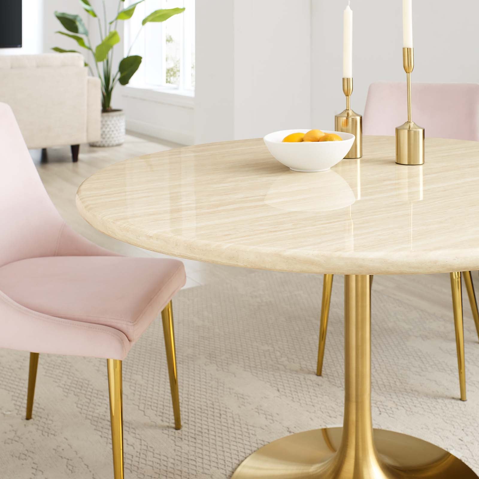 Lippa 48" Round Artificial Travertine Dining Table - East Shore Modern Home Furnishings