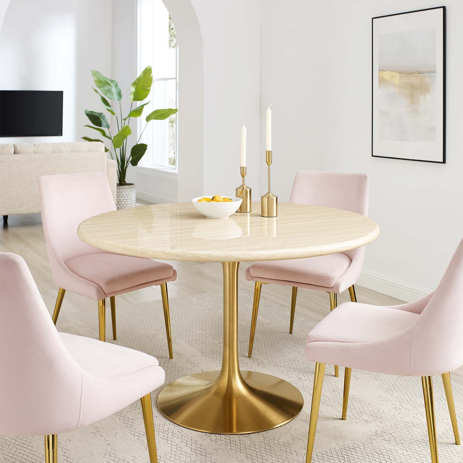 Lippa 48" Round Artificial Travertine Dining Table - East Shore Modern Home Furnishings