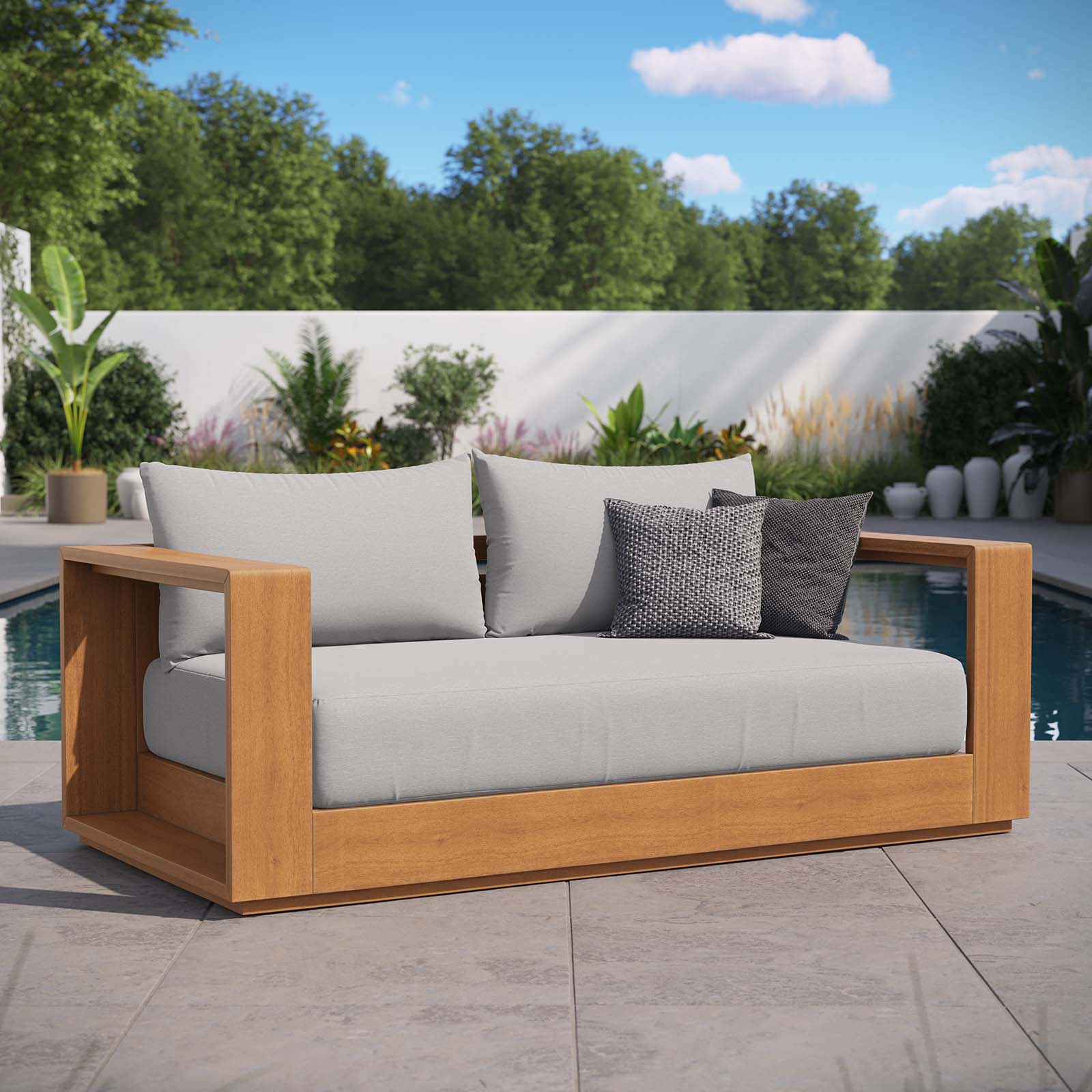 Tahoe Acacia Wood Outdoor Patio Acacia Wood Loveseat - East Shore Modern Home Furnishings