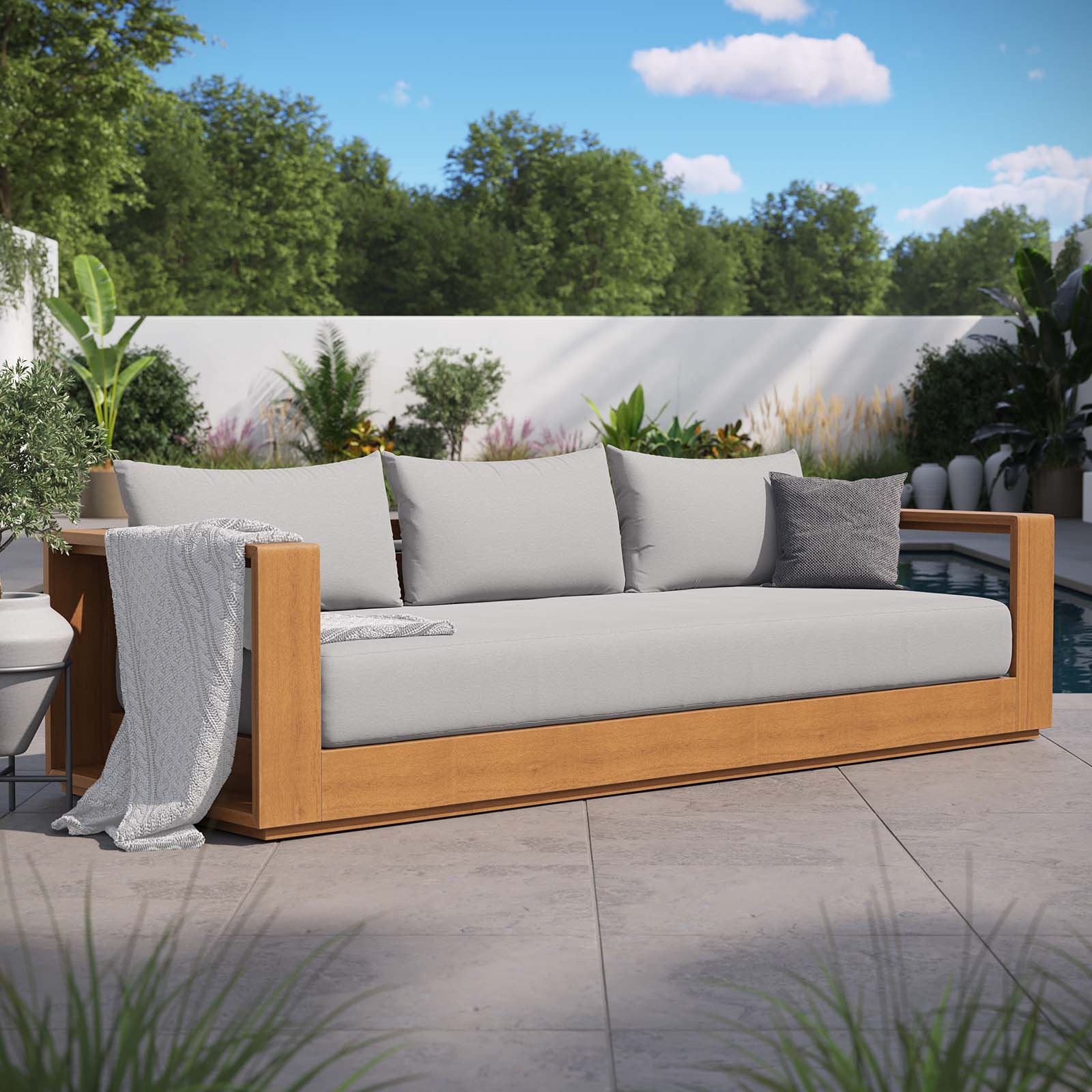 Tahoe Outdoor Patio Acacia Wood Sofa - East Shore Modern Home Furnishings